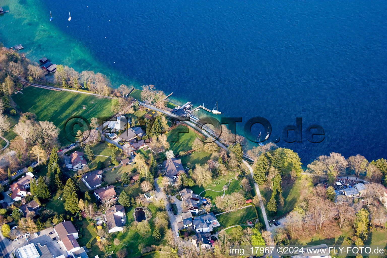 At Lake Starnberg in Tutzing in the state Bavaria, Germany from the drone perspective