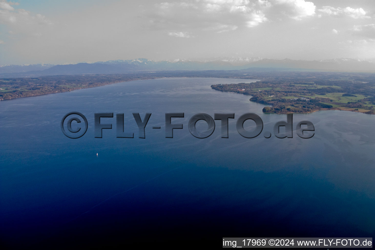 At Lake Starnberg in Tutzing in the state Bavaria, Germany from a drone