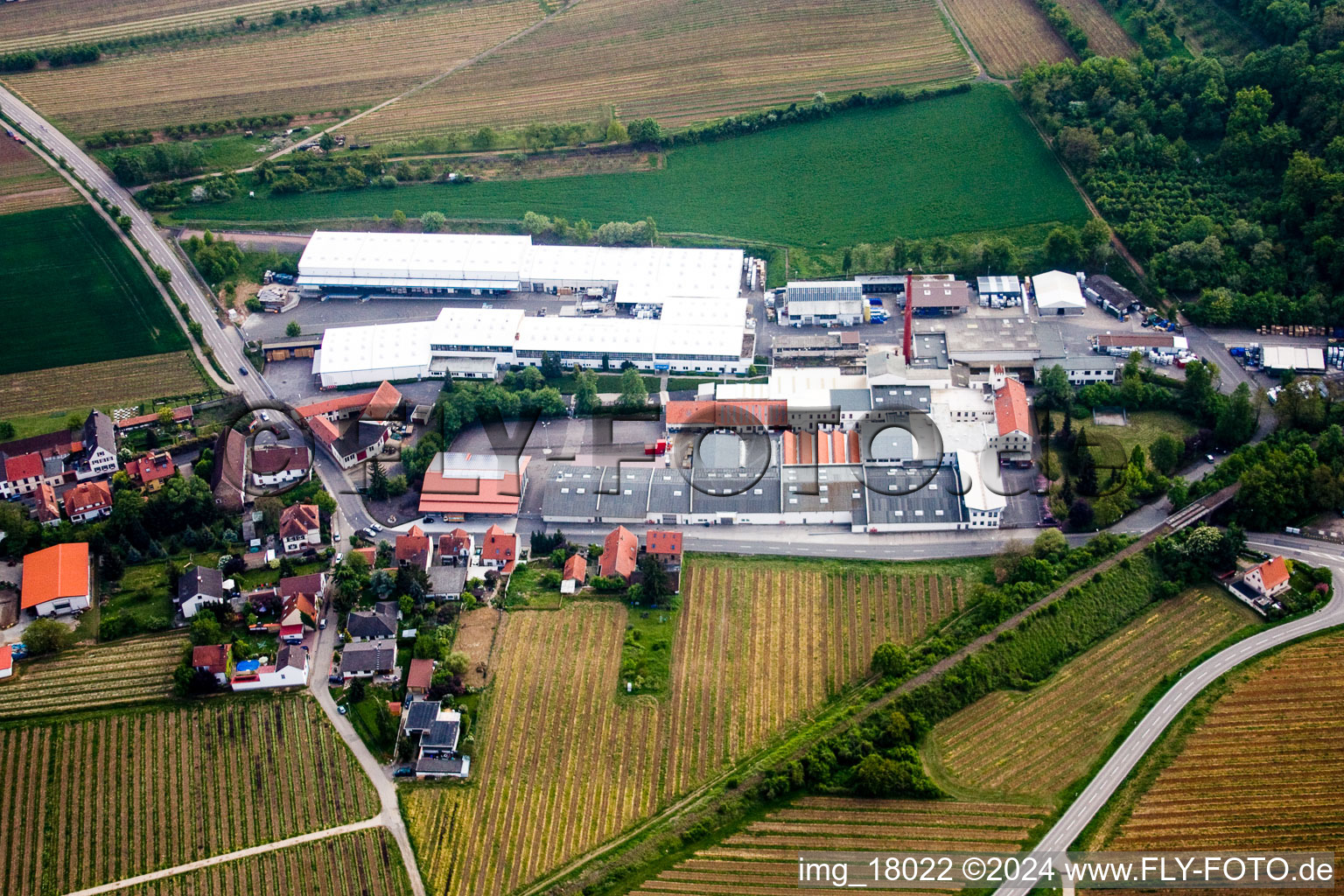 Aerial view of Gechem GmbH in Kleinkarlbach in the state Rhineland-Palatinate, Germany