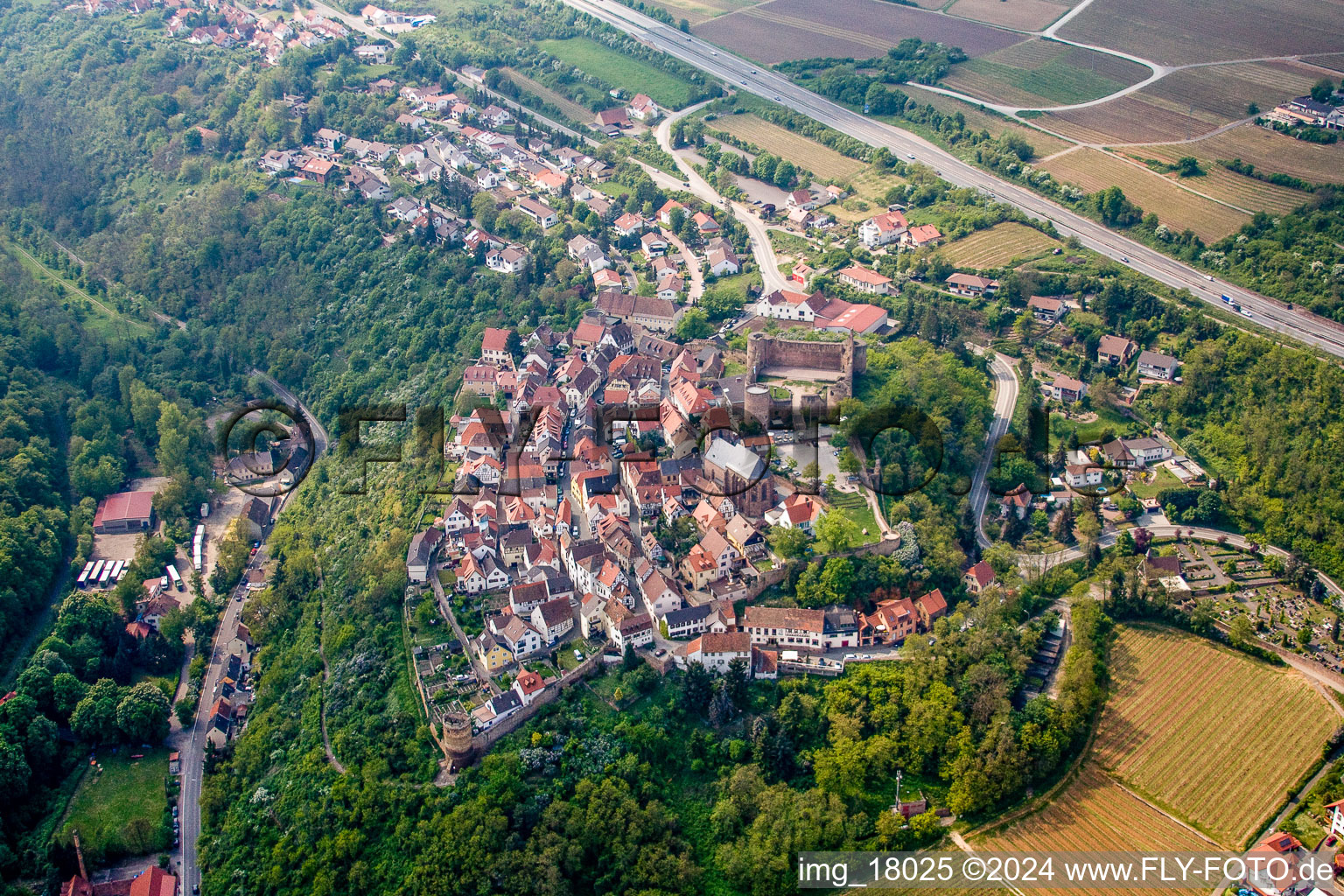 Neuleiningen in the state Rhineland-Palatinate, Germany seen from a drone