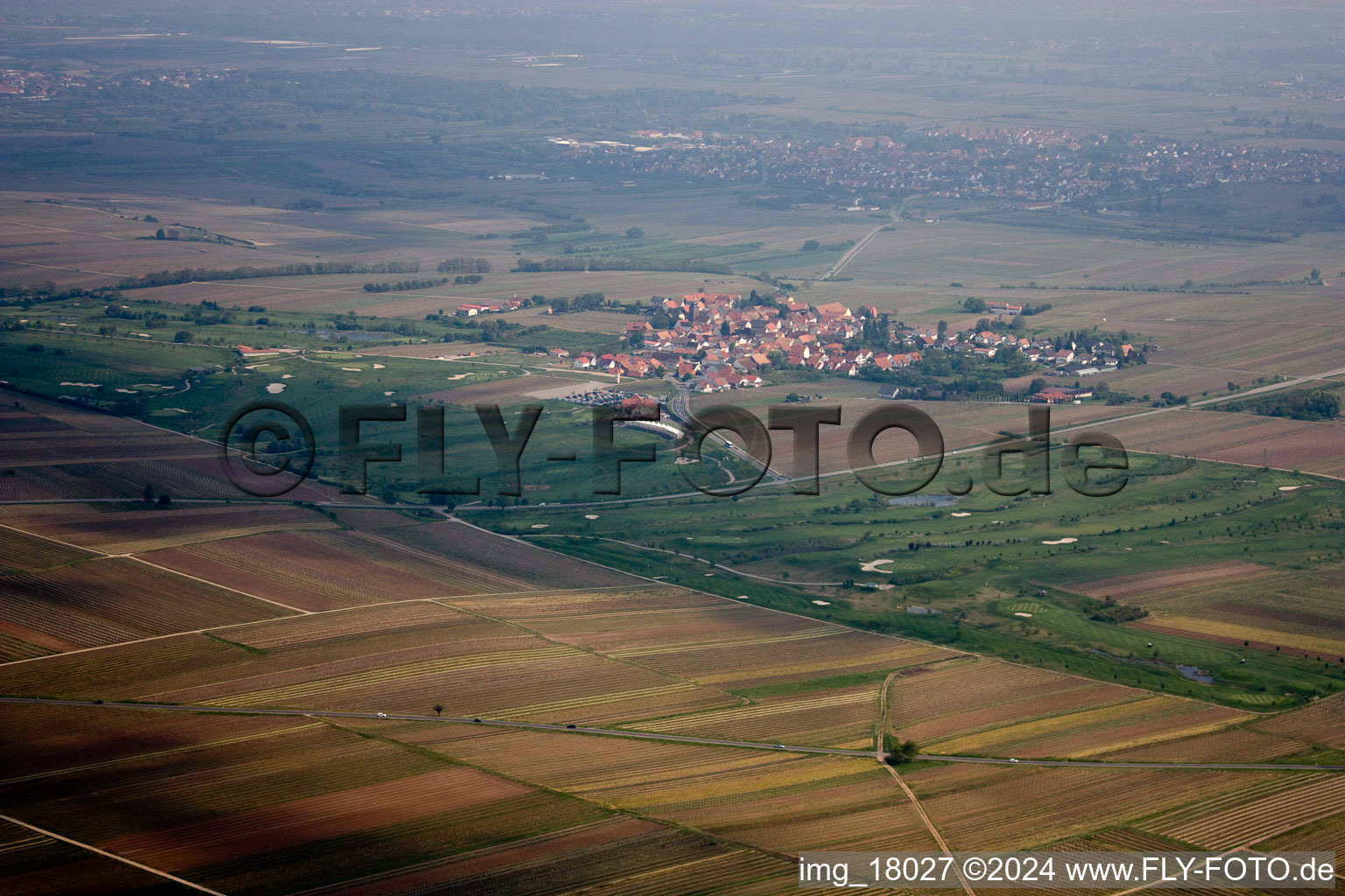 Aerial view of Dackenheim in the state Rhineland-Palatinate, Germany