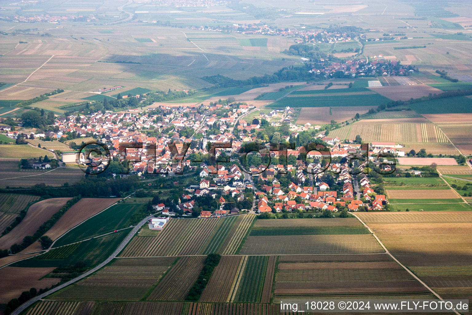 Kleinkarlbach in the state Rhineland-Palatinate, Germany from the plane