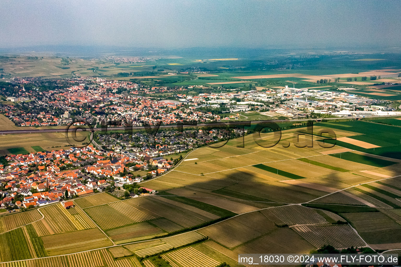 Aerial photograpy of District Sausenheim in Grünstadt in the state Rhineland-Palatinate, Germany