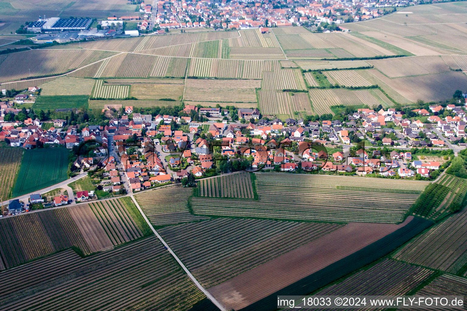 Bird's eye view of Kleinkarlbach in the state Rhineland-Palatinate, Germany