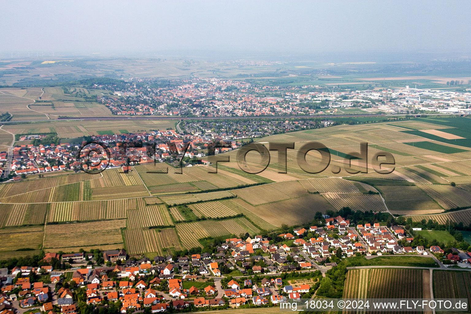 Kleinkarlbach in the state Rhineland-Palatinate, Germany viewn from the air