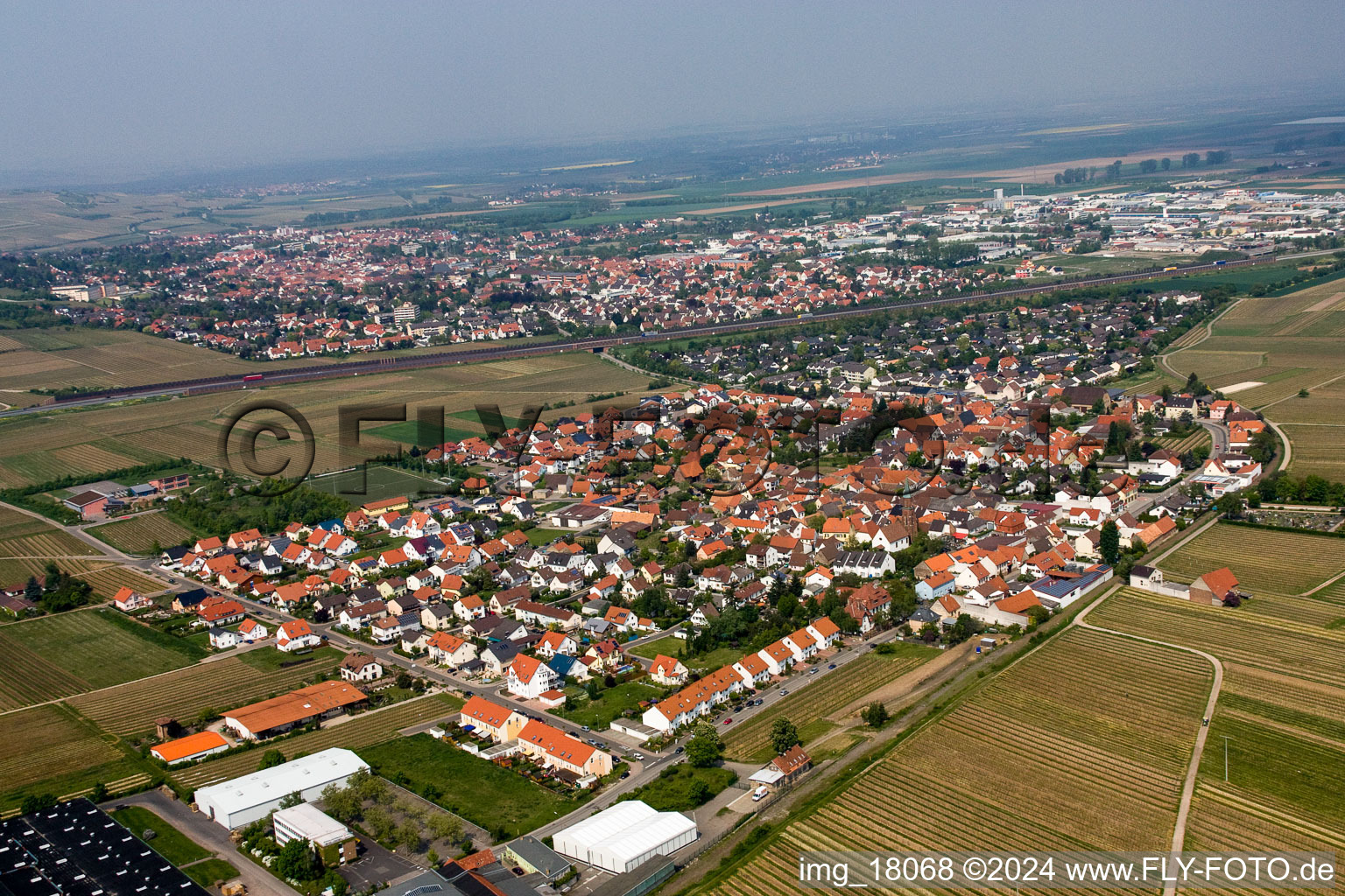 District Sausenheim in Grünstadt in the state Rhineland-Palatinate, Germany out of the air