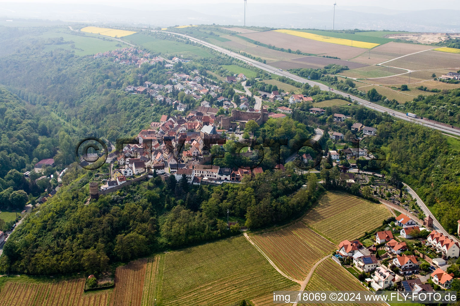 Aerial view of Neuleiningen in the state Rhineland-Palatinate, Germany