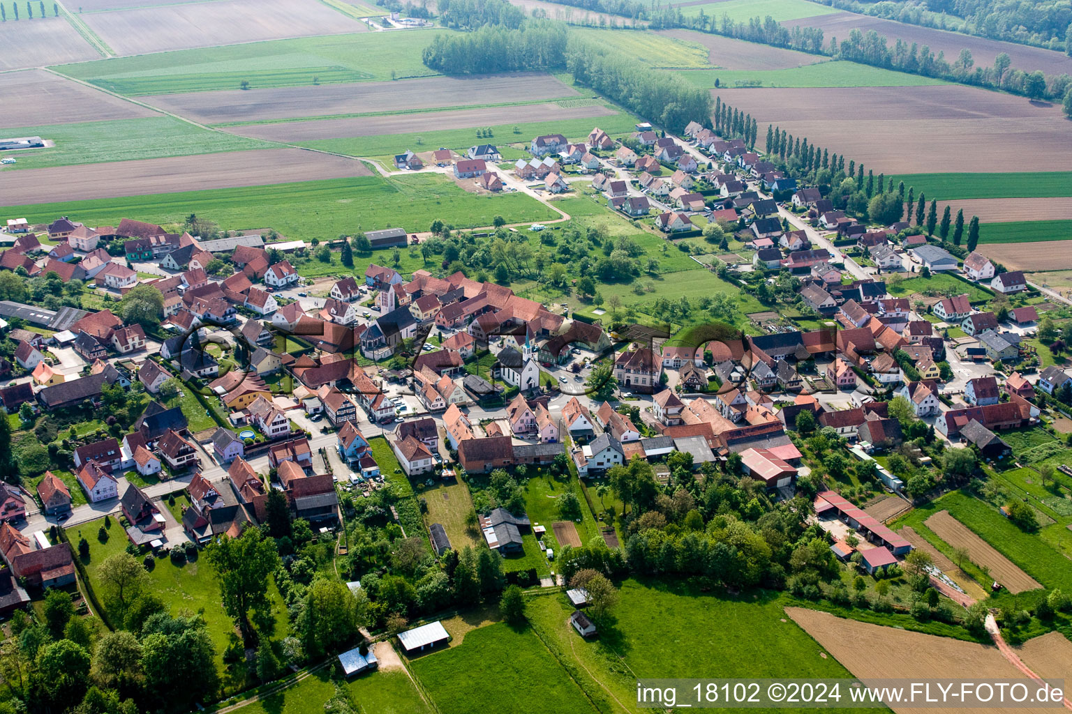 Buhl in the state Bas-Rhin, France seen from a drone