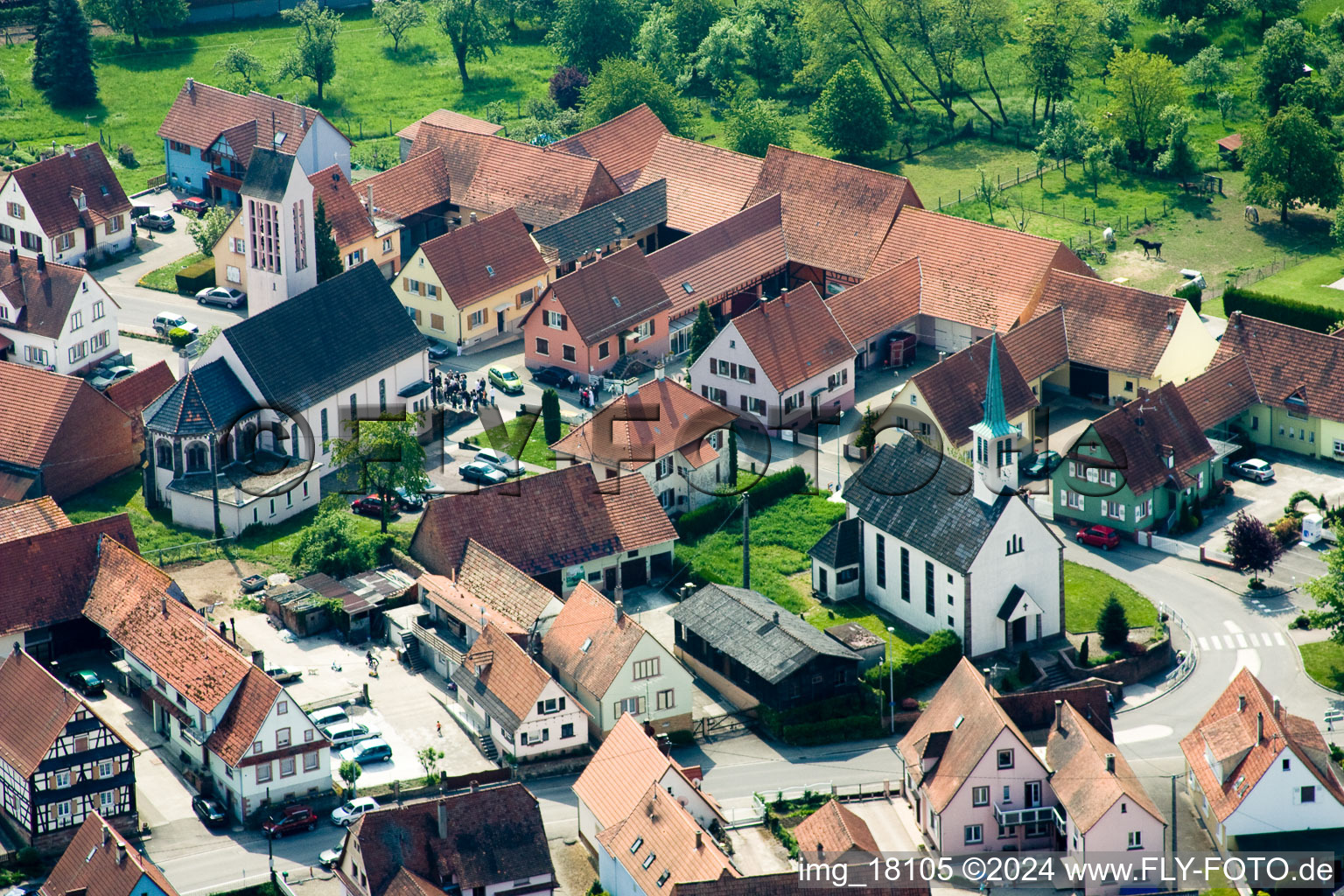 Aerial view of Village view in Buhl in the state Bas-Rhin, France