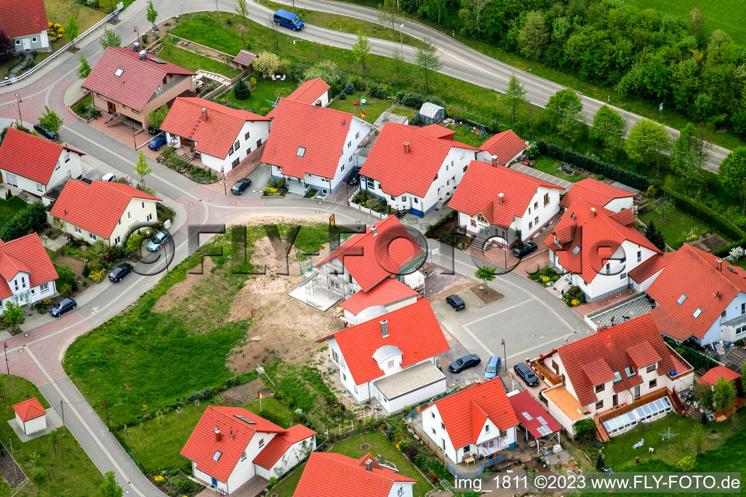 Aerial photograpy of New development area in the NE in Winden in the state Rhineland-Palatinate, Germany