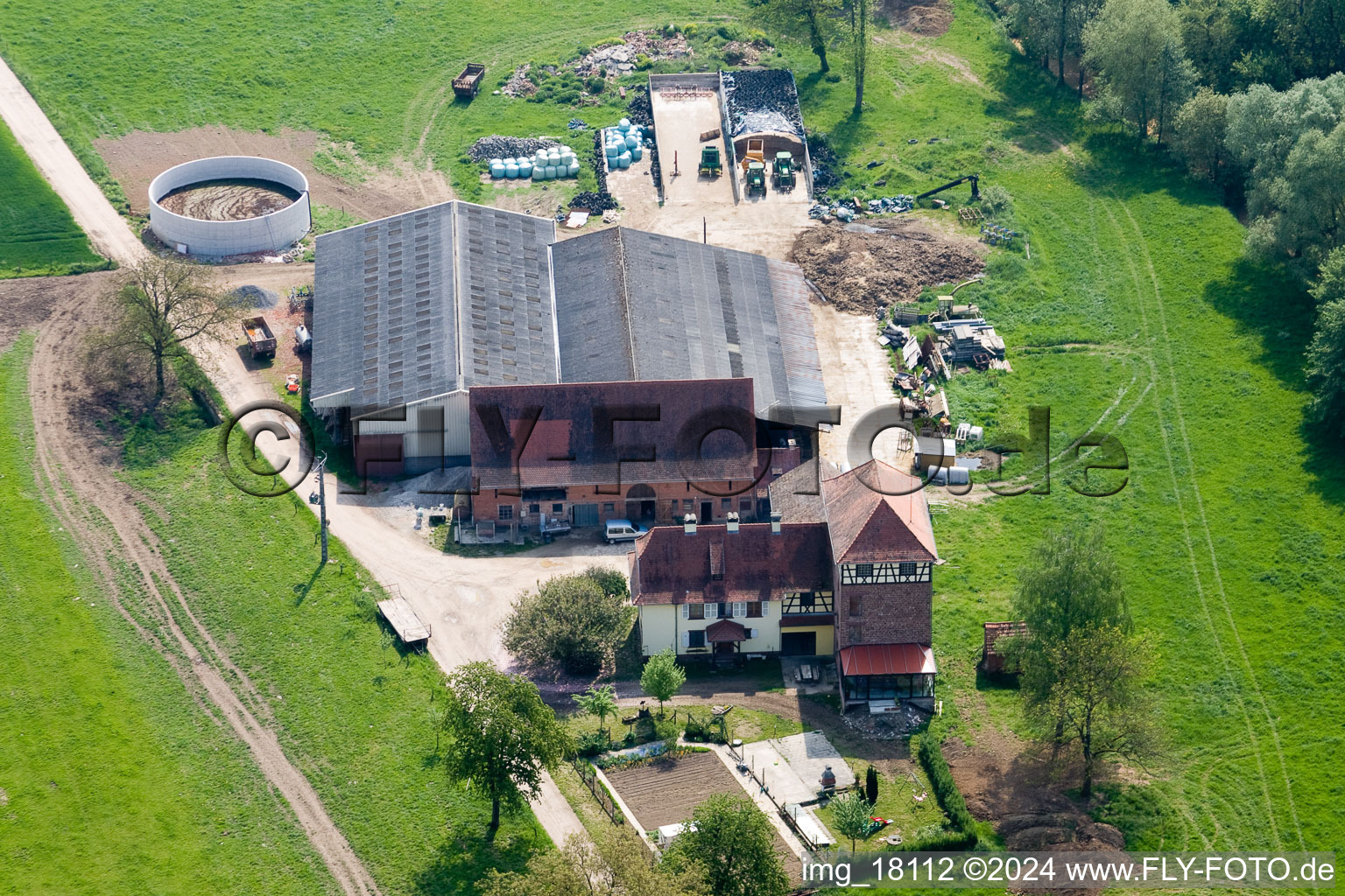 Bird's eye view of Niederrœdern in the state Bas-Rhin, France