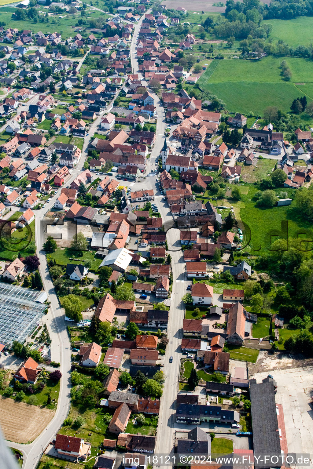 Aerial view of Niederrœdern in the state Bas-Rhin, France