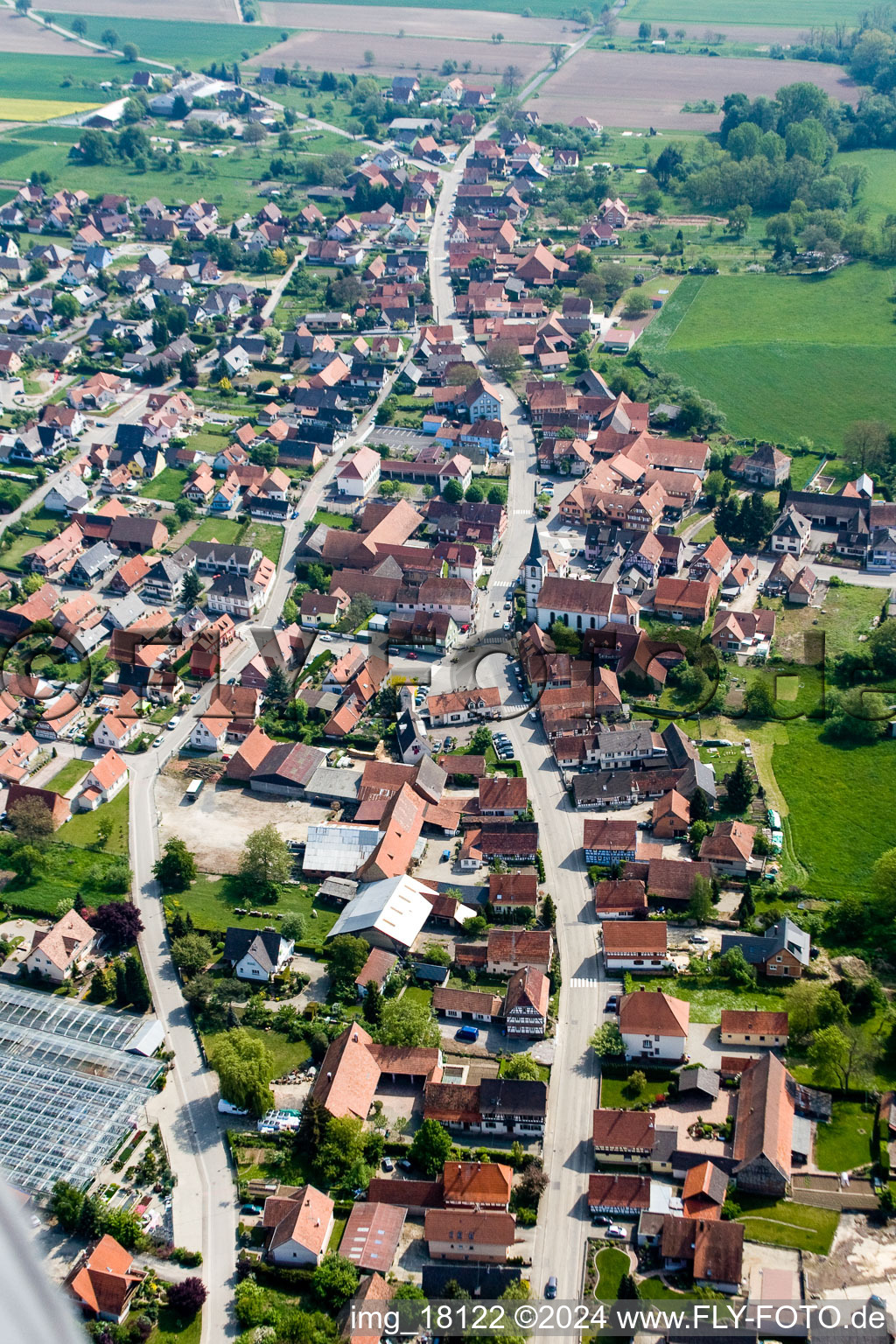 Aerial photograpy of Niederrœdern in the state Bas-Rhin, France