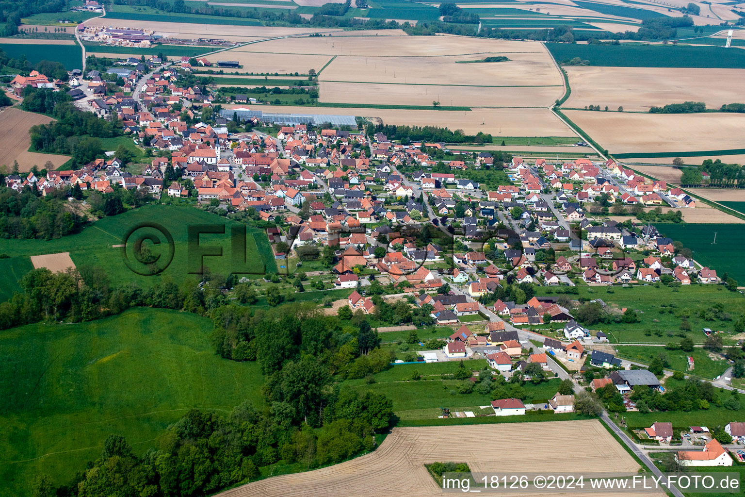 Niederrœdern in the state Bas-Rhin, France seen from above