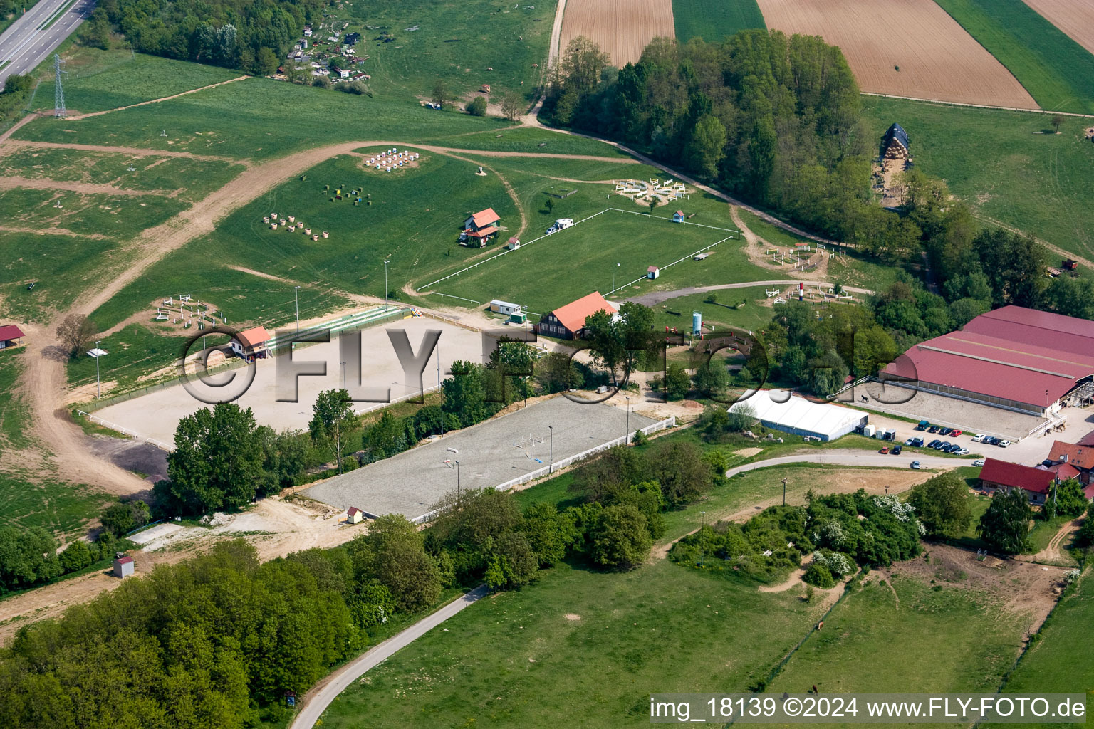 Oblique view of Haras de la Nee in Neewiller-près-Lauterbourg in the state Bas-Rhin, France