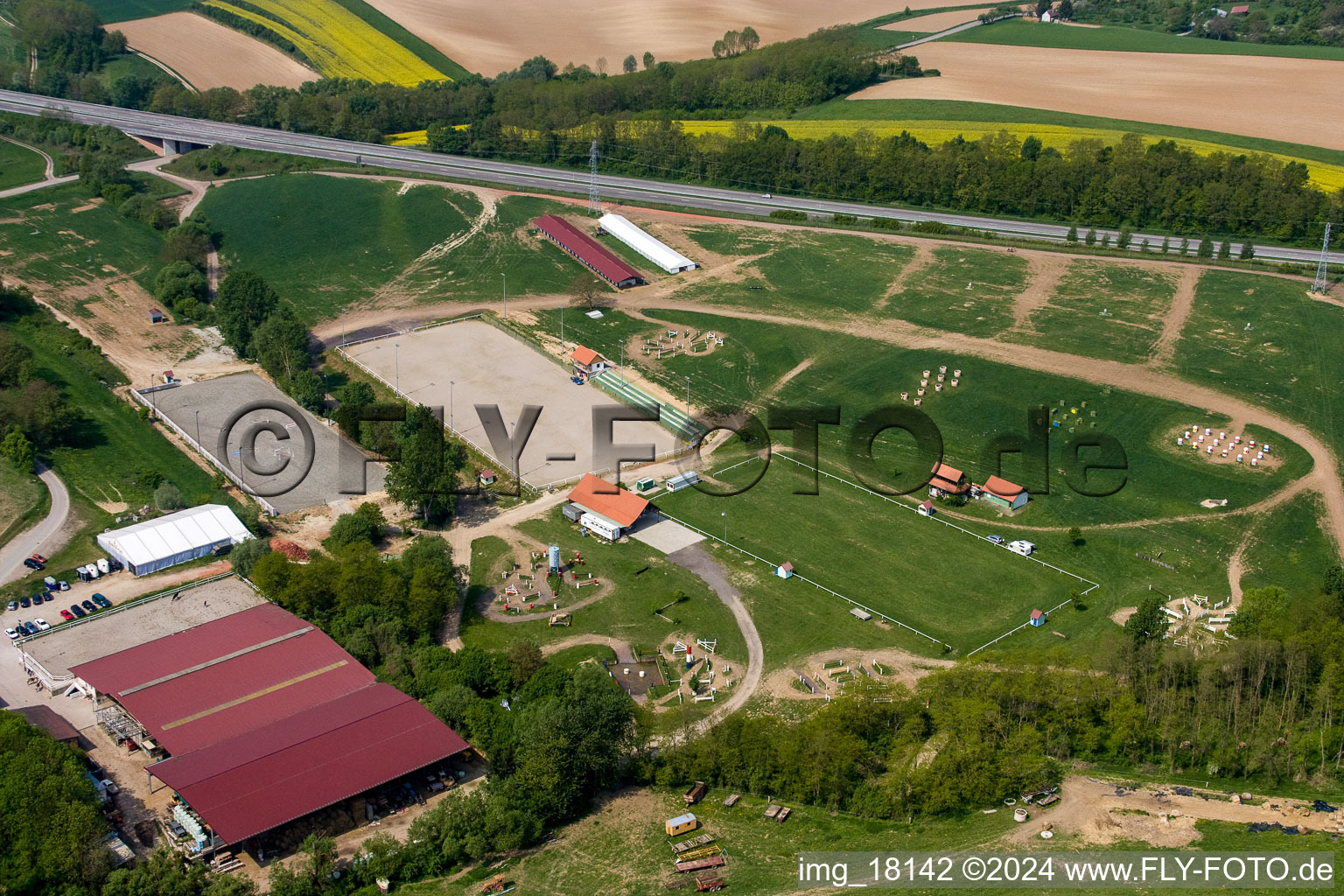 Haras de la Nee in Neewiller-près-Lauterbourg in the state Bas-Rhin, France seen from above