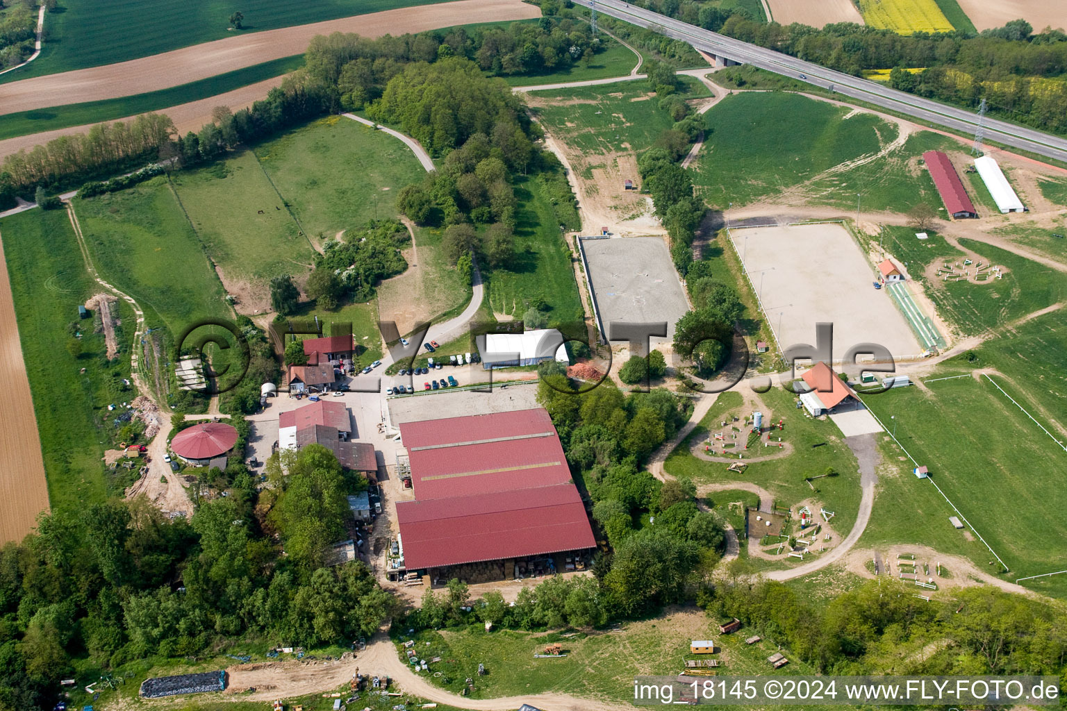 Haras de la Nee in Neewiller-près-Lauterbourg in the state Bas-Rhin, France viewn from the air