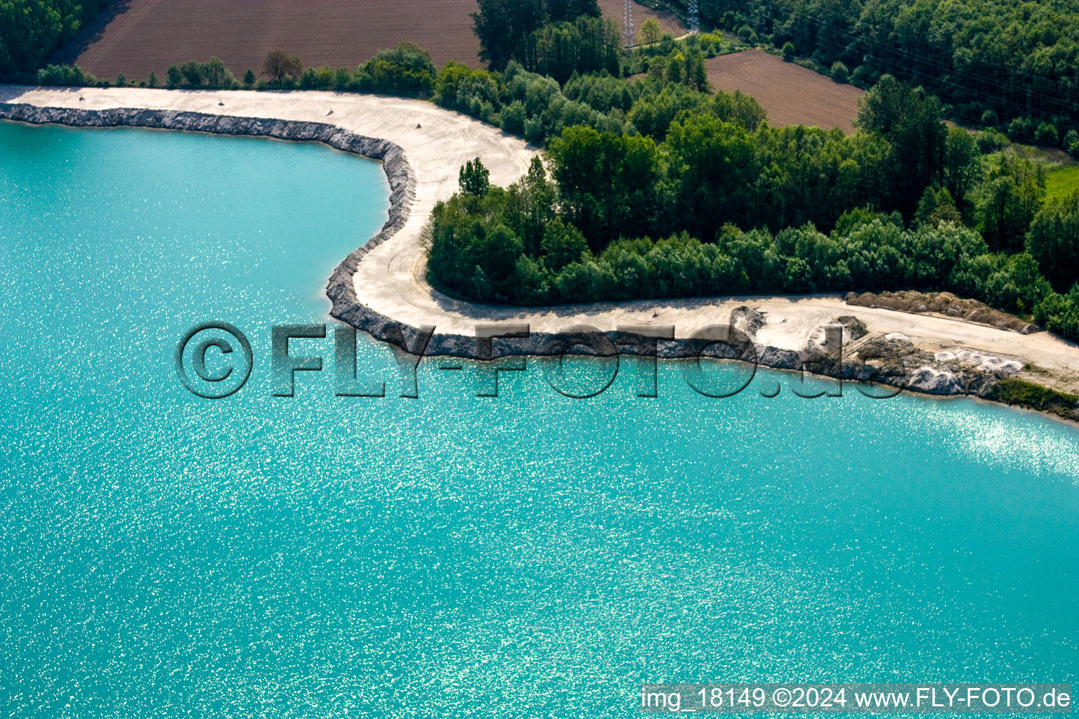 Aerial view of Quarry lake in Lauterbourg in the state Bas-Rhin, France