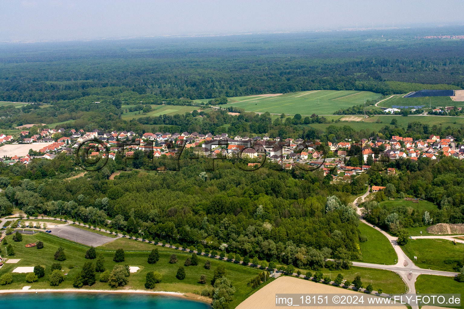 Aerial photograpy of Quarry lake in Lauterbourg in the state Bas-Rhin, France