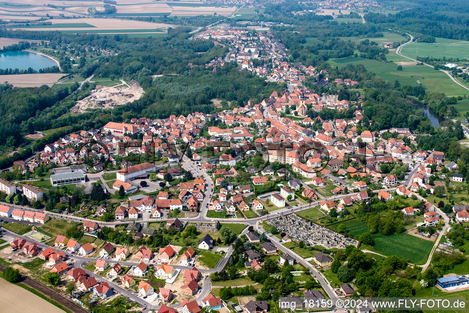 Lauterbourg in the state Bas-Rhin, France from above