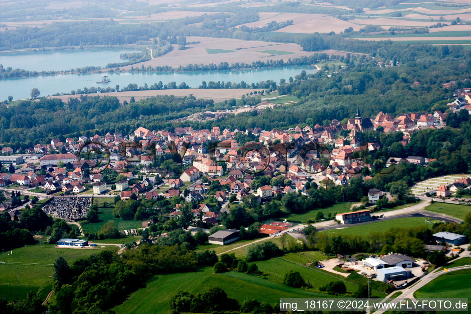 Lauterbourg in the state Bas-Rhin, France viewn from the air