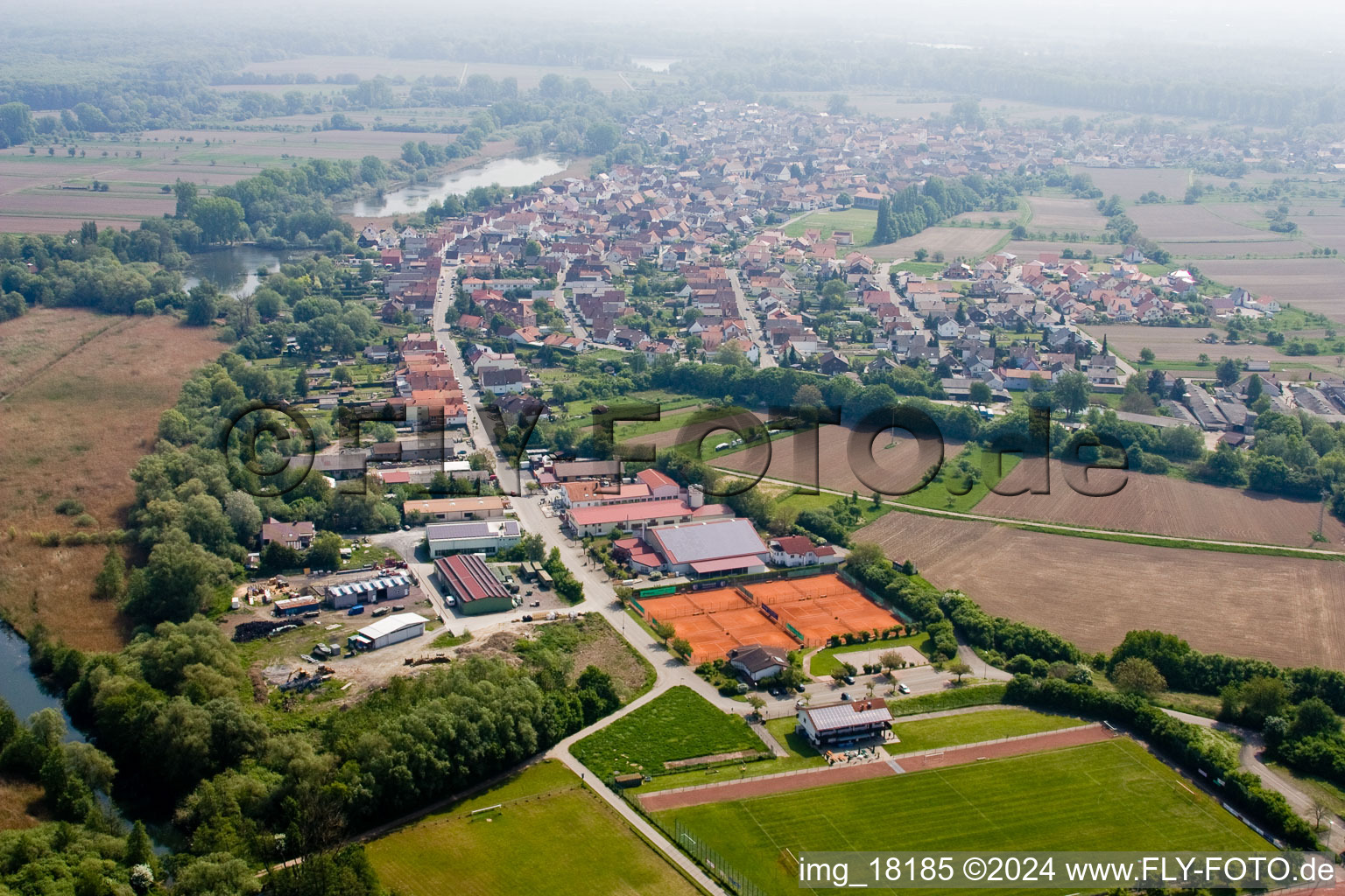 District Neuburg in Neuburg am Rhein in the state Rhineland-Palatinate, Germany seen from above