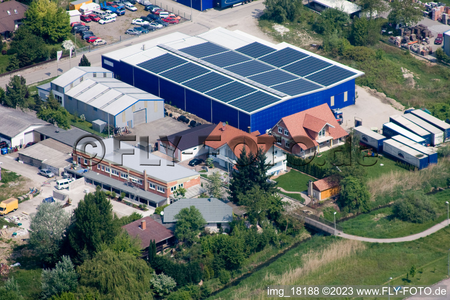 Aerial view of Industrial area in Hagenbach in the state Rhineland-Palatinate, Germany