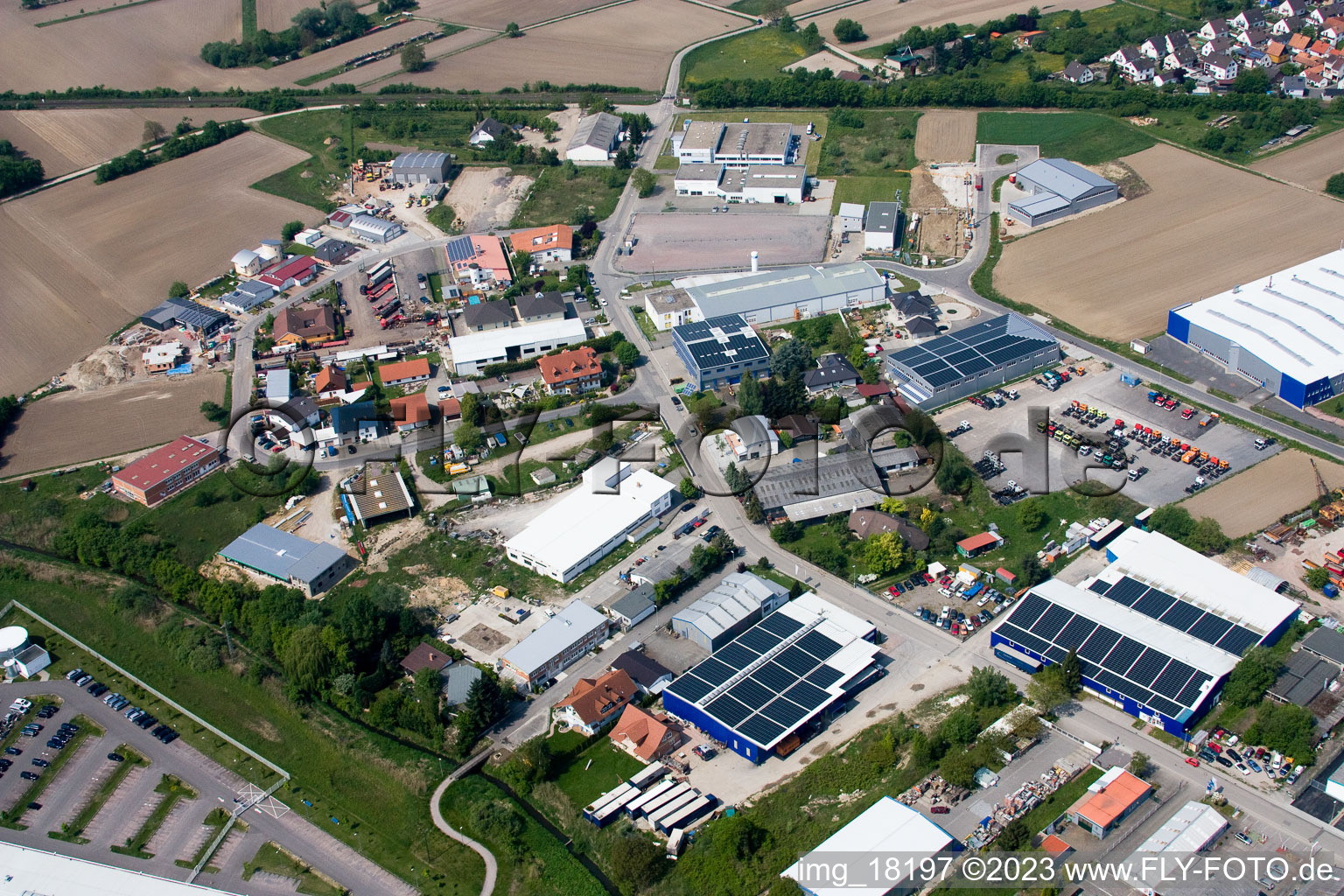 Industrial area in Hagenbach in the state Rhineland-Palatinate, Germany from the plane