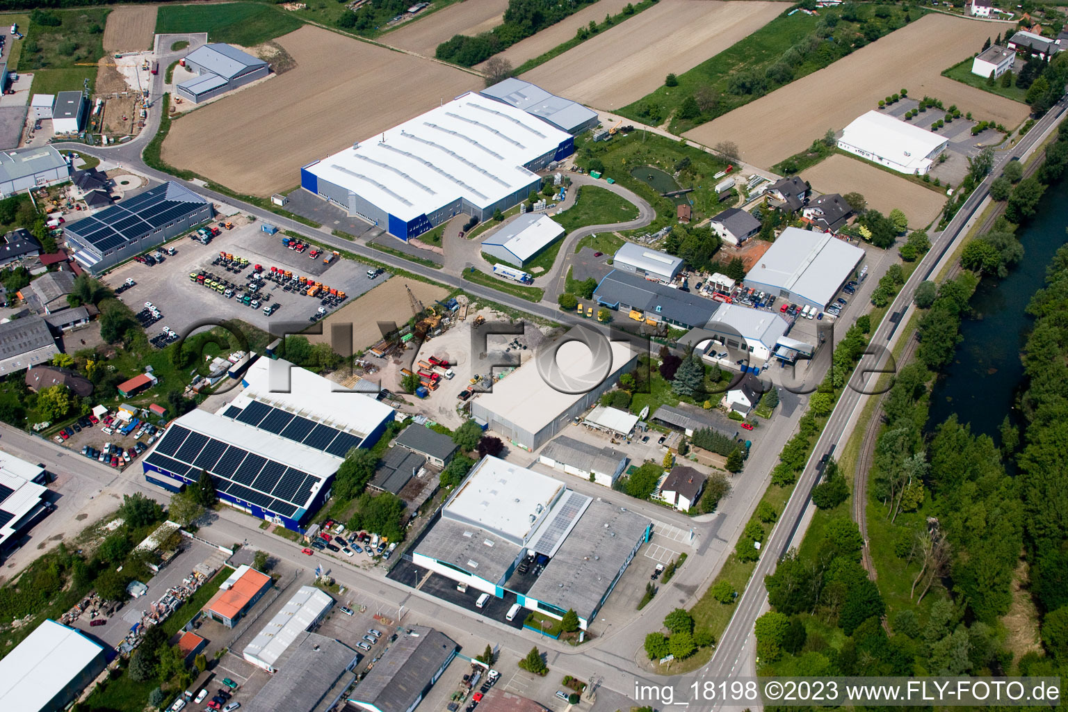 Bird's eye view of Industrial area in Hagenbach in the state Rhineland-Palatinate, Germany