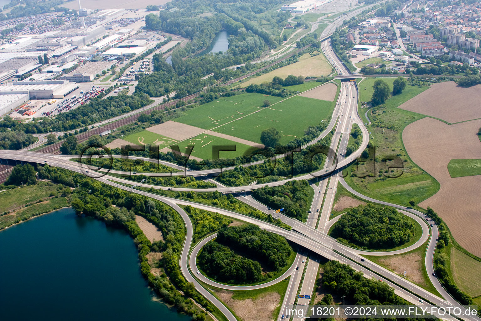 Hagenbach A65 motorway junction in the district Maximiliansau in Wörth am Rhein in the state Rhineland-Palatinate, Germany