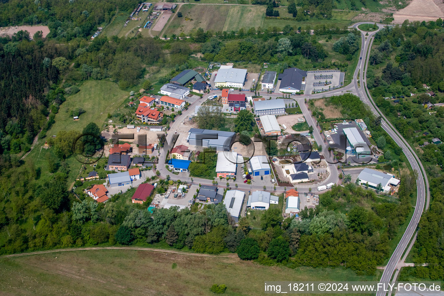 Aerial view of Commercial area in Jockgrim in the state Rhineland-Palatinate, Germany