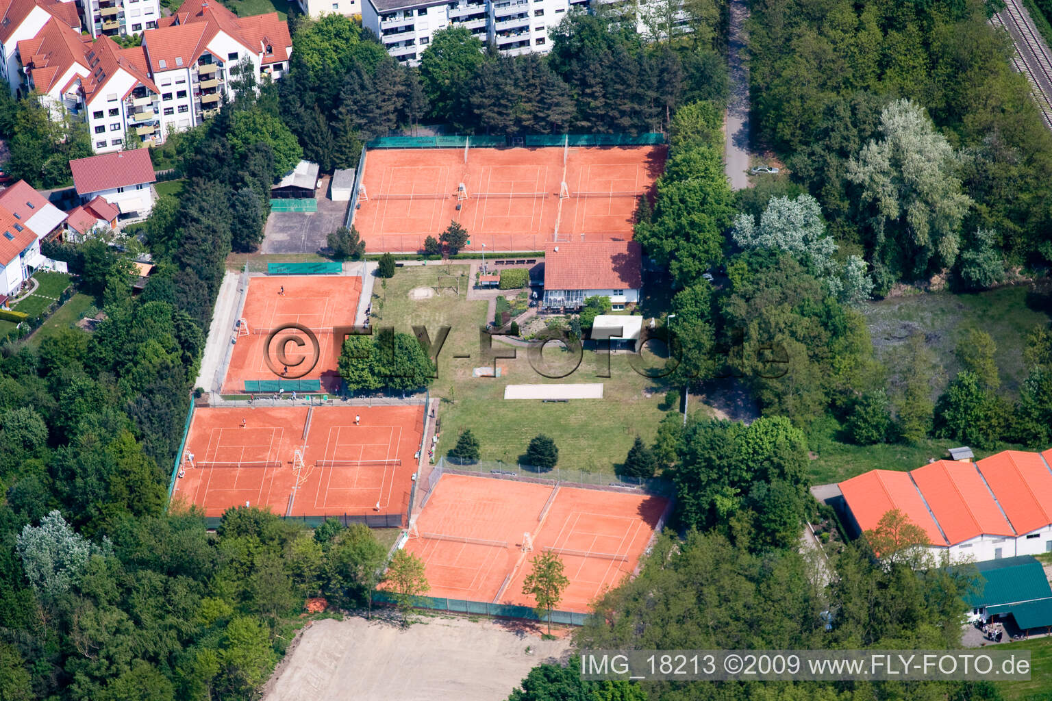 Aerial view of Tennis courts in Jockgrim in the state Rhineland-Palatinate, Germany