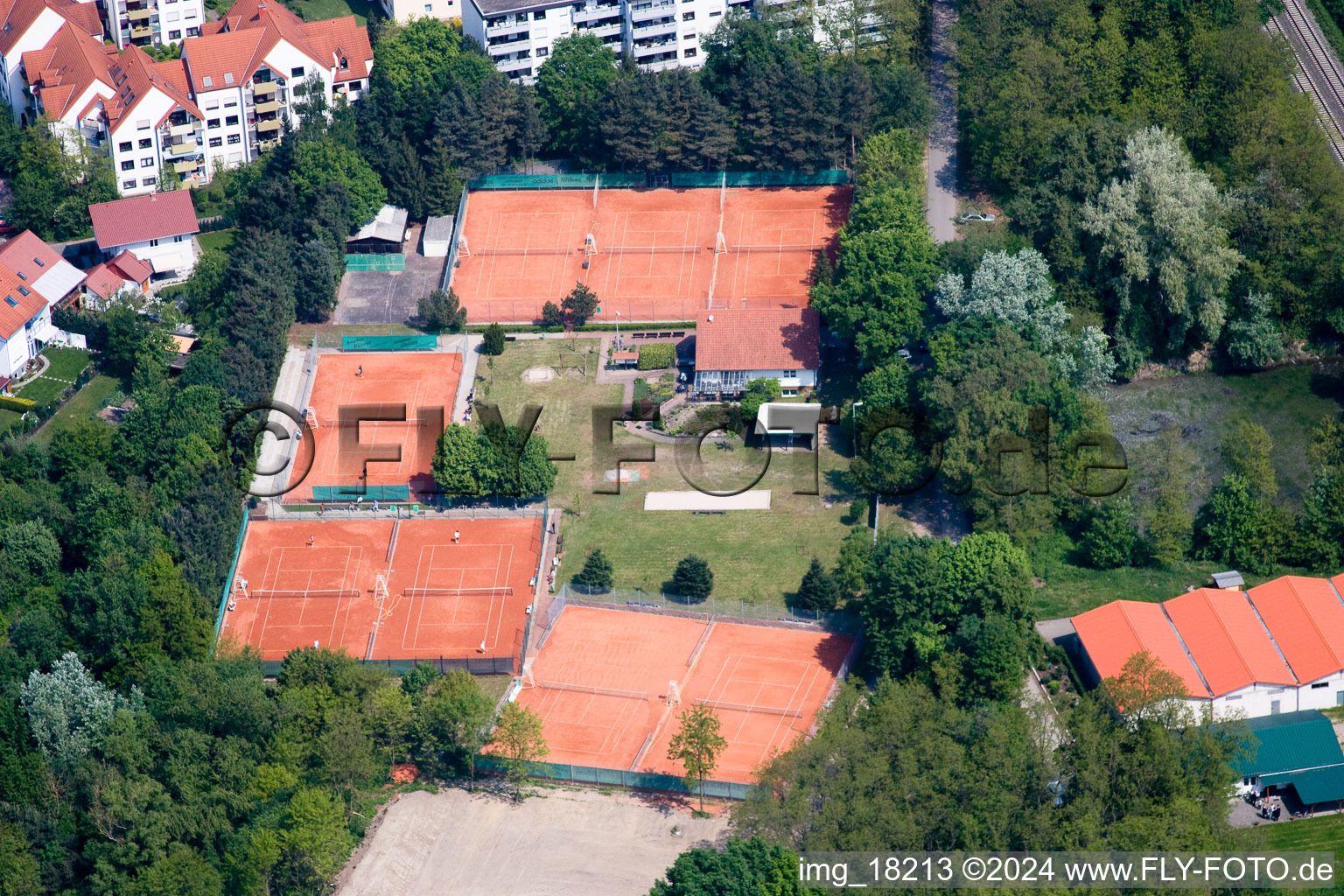 Aerial view of Tennis courts in Jockgrim in the state Rhineland-Palatinate, Germany