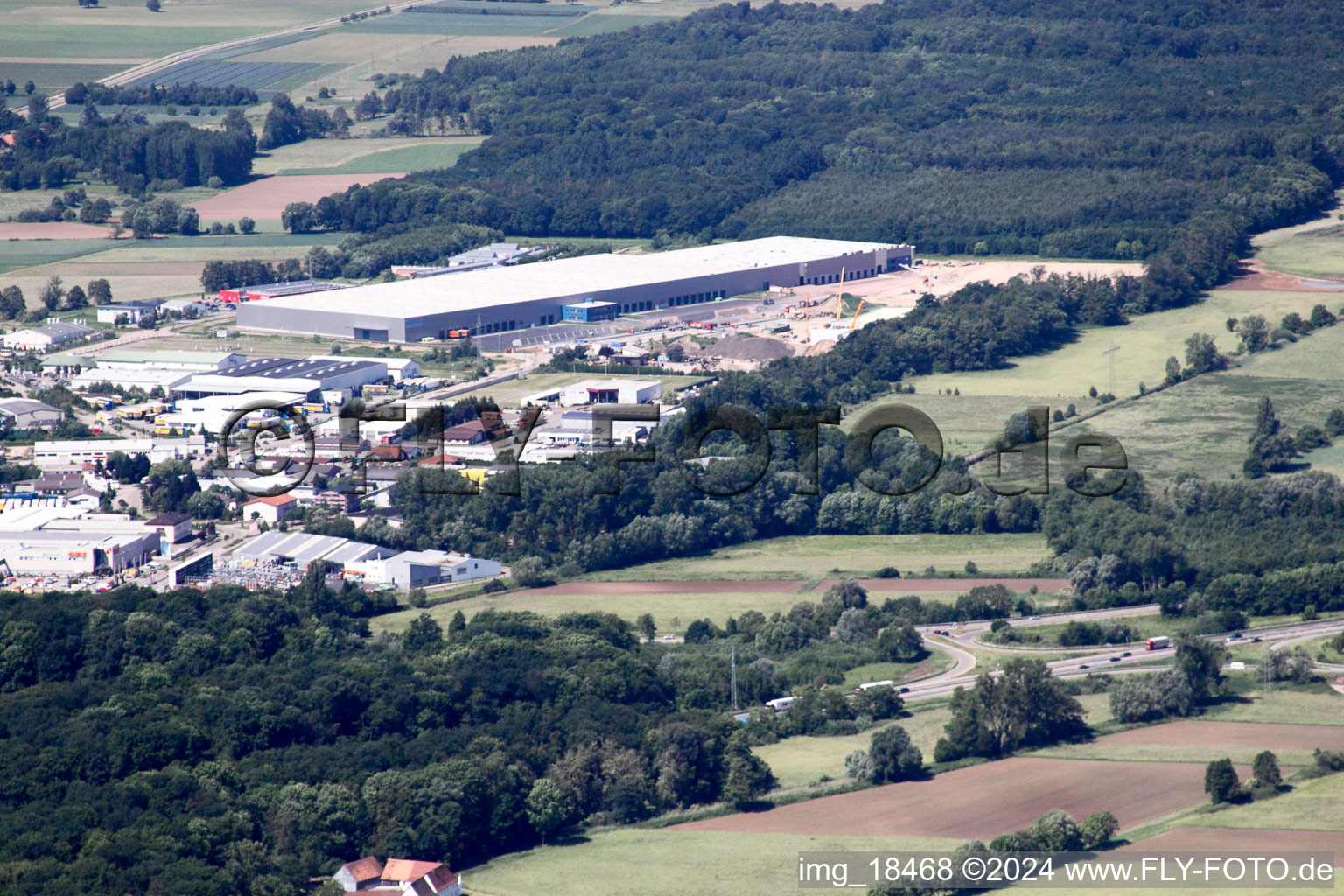 Aerial view of Coincidence logistics center in the district Minderslachen in Kandel in the state Rhineland-Palatinate, Germany