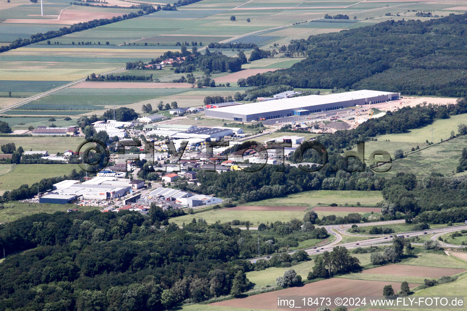 Aerial photograpy of Zufall Logistics Center in the district Minderslachen in Kandel in the state Rhineland-Palatinate, Germany