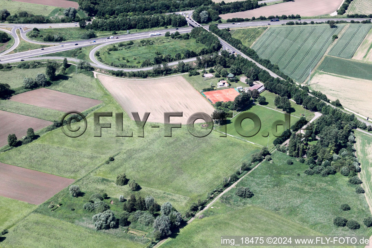 Aerial view of Sports field in Erlenbach bei Kandel in the state Rhineland-Palatinate, Germany