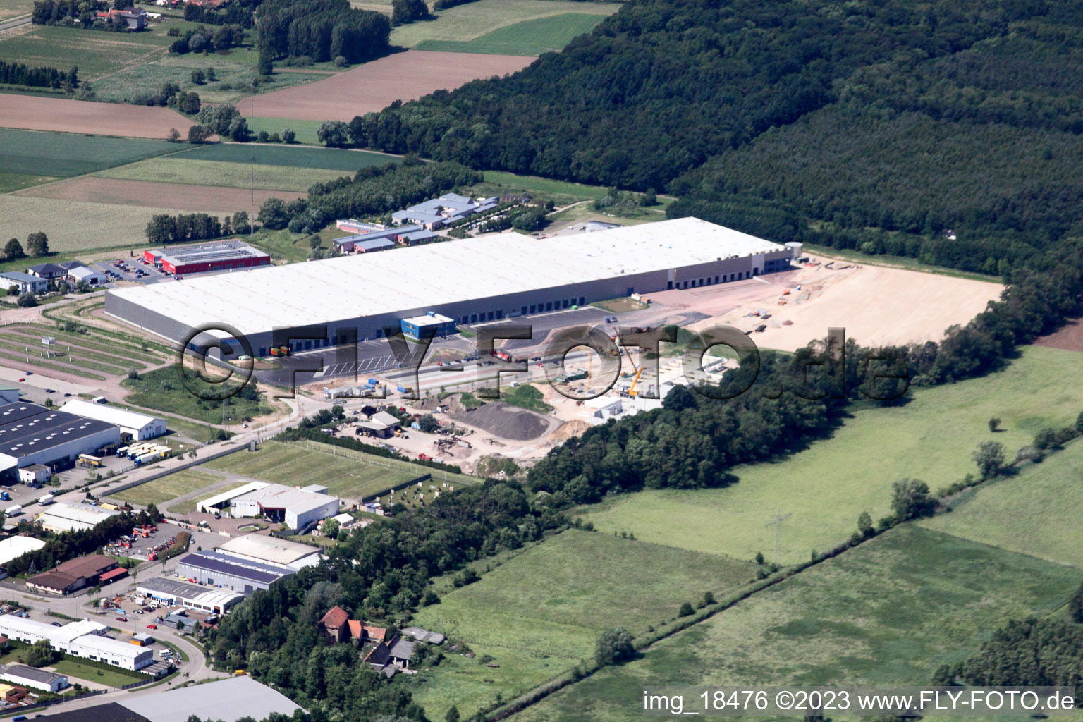 Coincidence logistics center in the district Minderslachen in Kandel in the state Rhineland-Palatinate, Germany from above