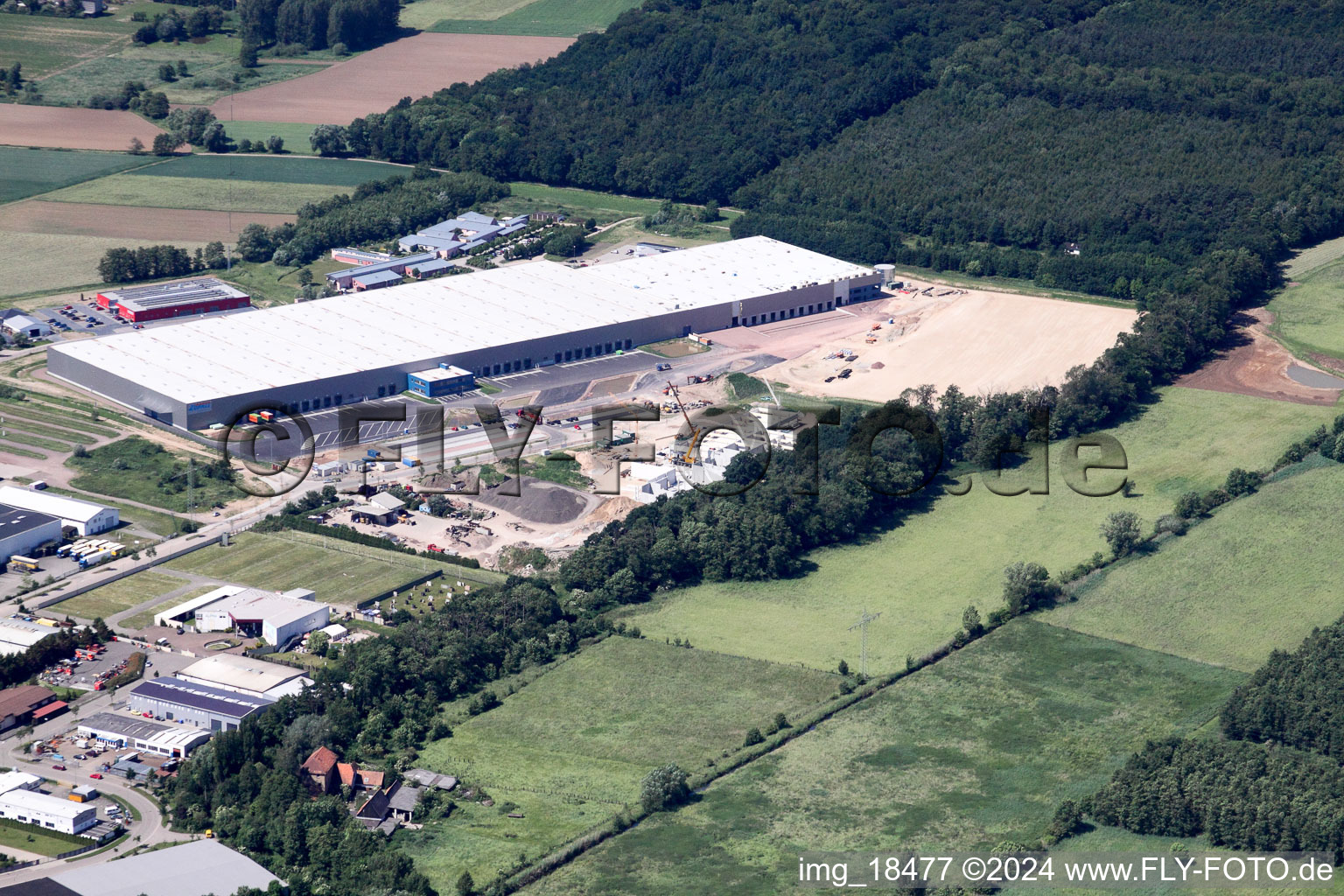 Zufall Logistics Center in the district Minderslachen in Kandel in the state Rhineland-Palatinate, Germany out of the air