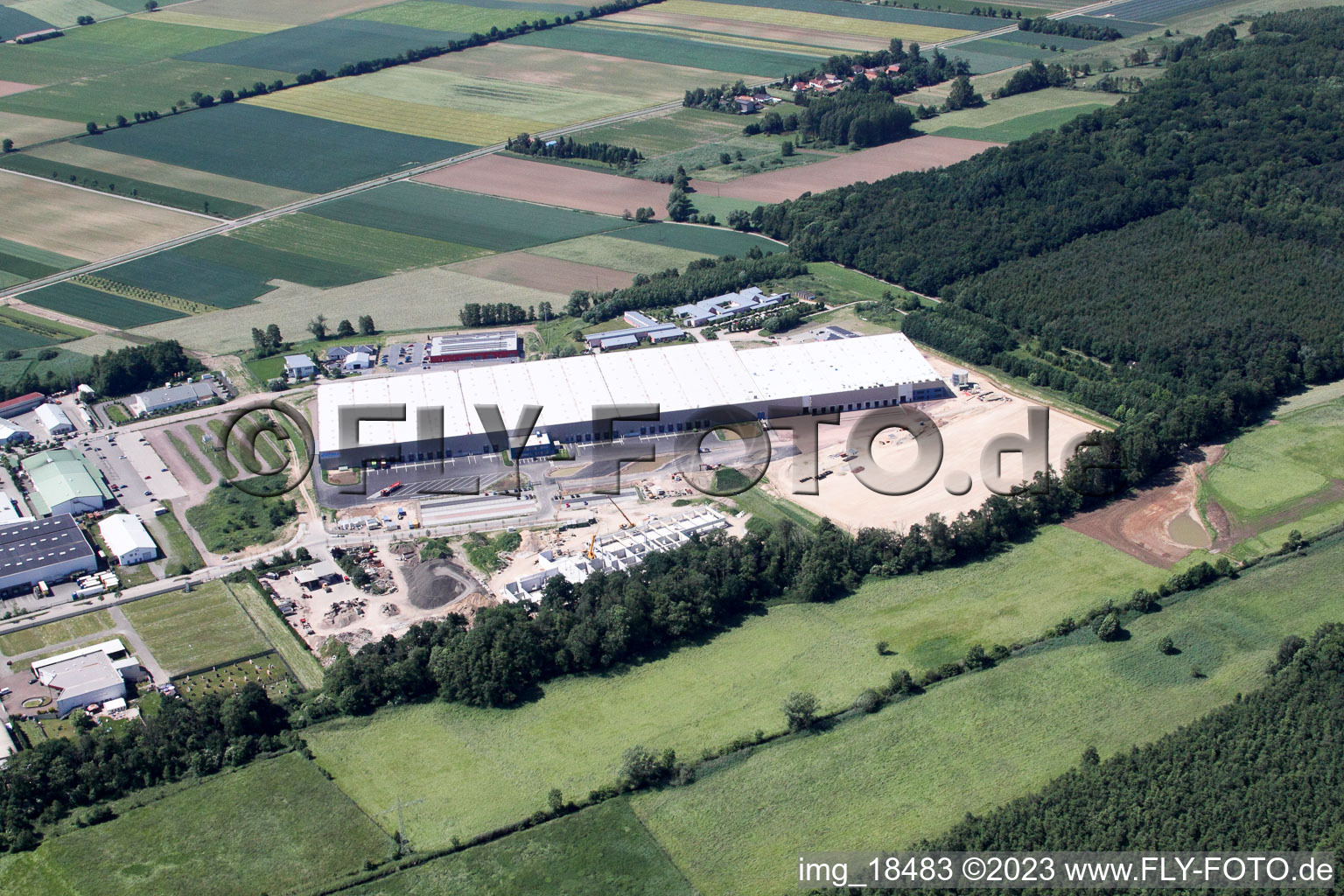 Coincidence logistics center in the district Minderslachen in Kandel in the state Rhineland-Palatinate, Germany viewn from the air
