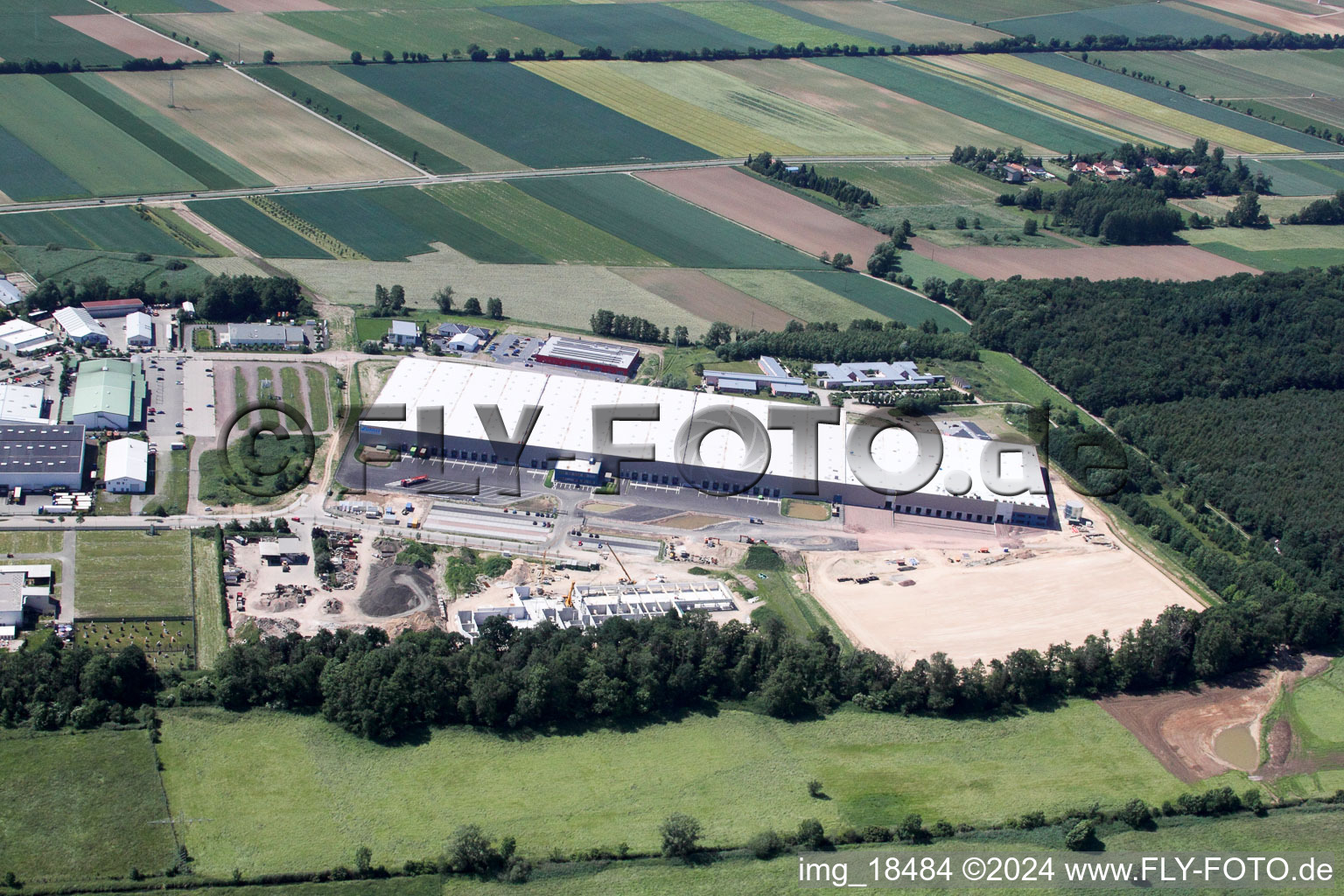 Drone recording of Zufall Logistics Center in the district Minderslachen in Kandel in the state Rhineland-Palatinate, Germany