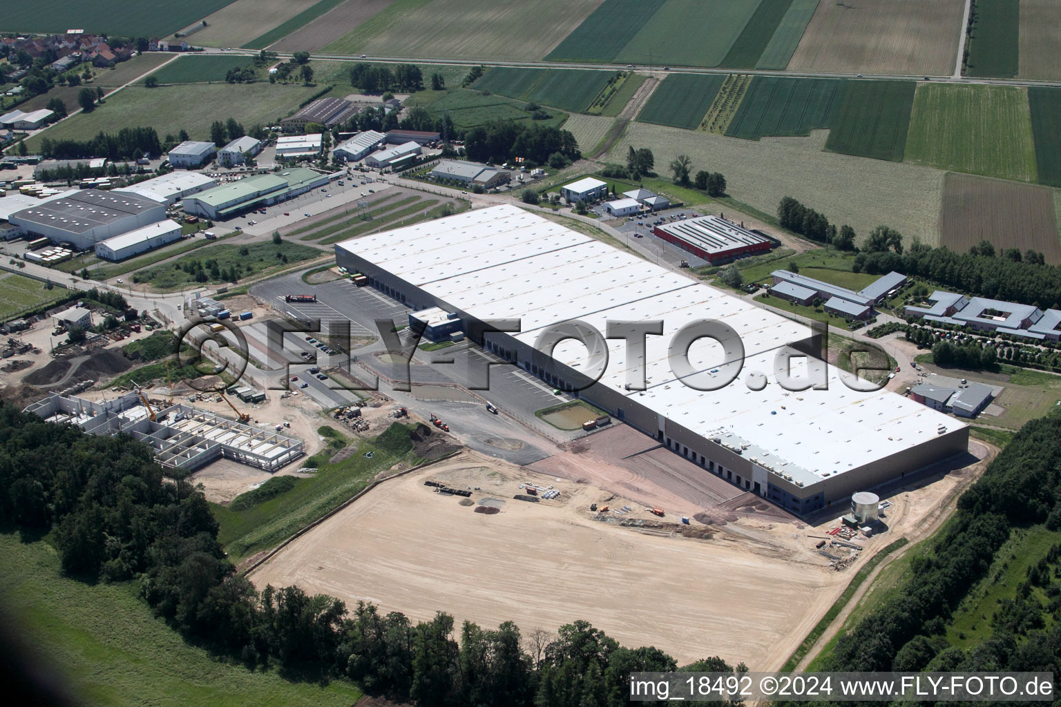 Zufall Logistics Center in the district Minderslachen in Kandel in the state Rhineland-Palatinate, Germany seen from a drone