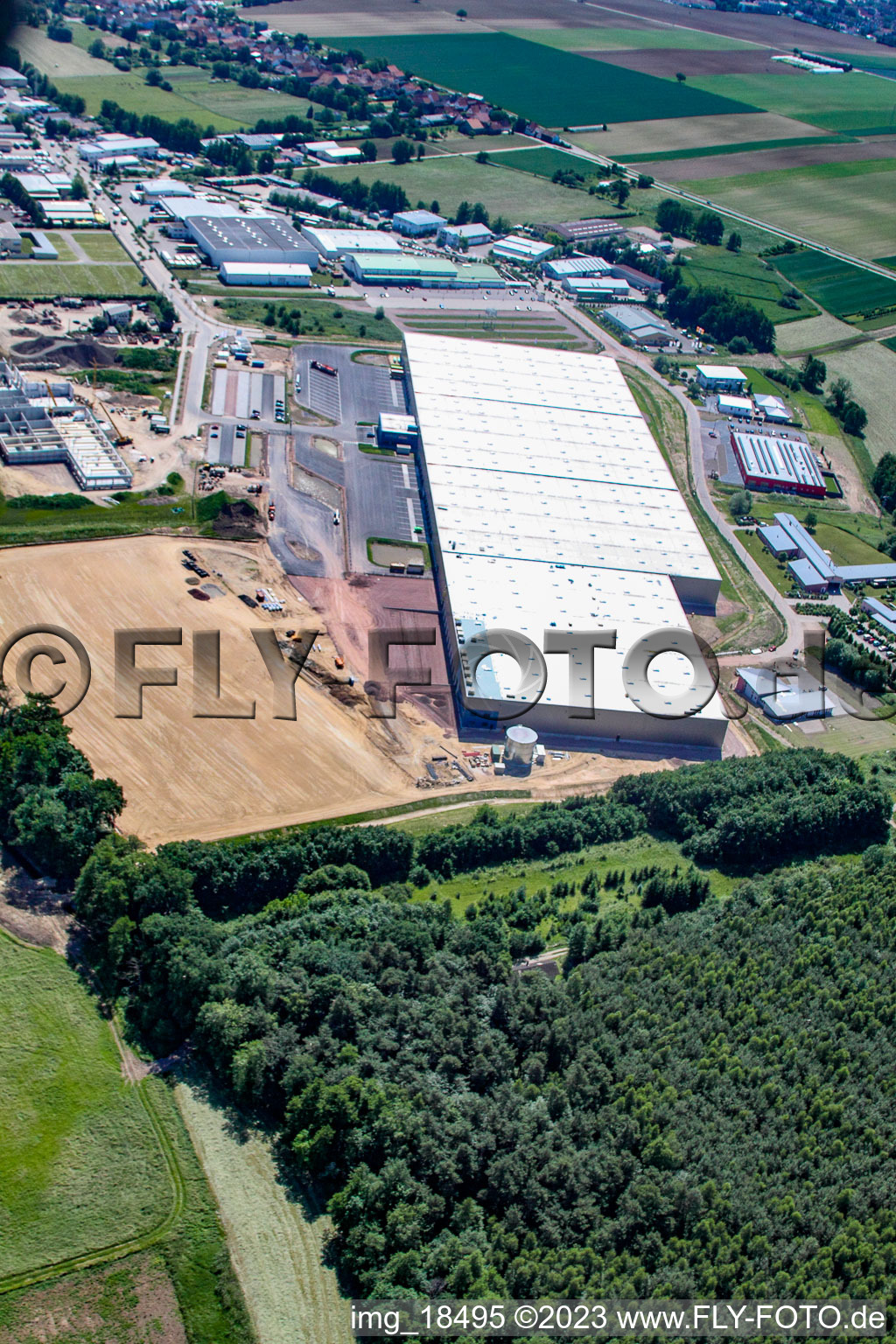 Aerial view of Coincidence logistics center in the district Minderslachen in Kandel in the state Rhineland-Palatinate, Germany