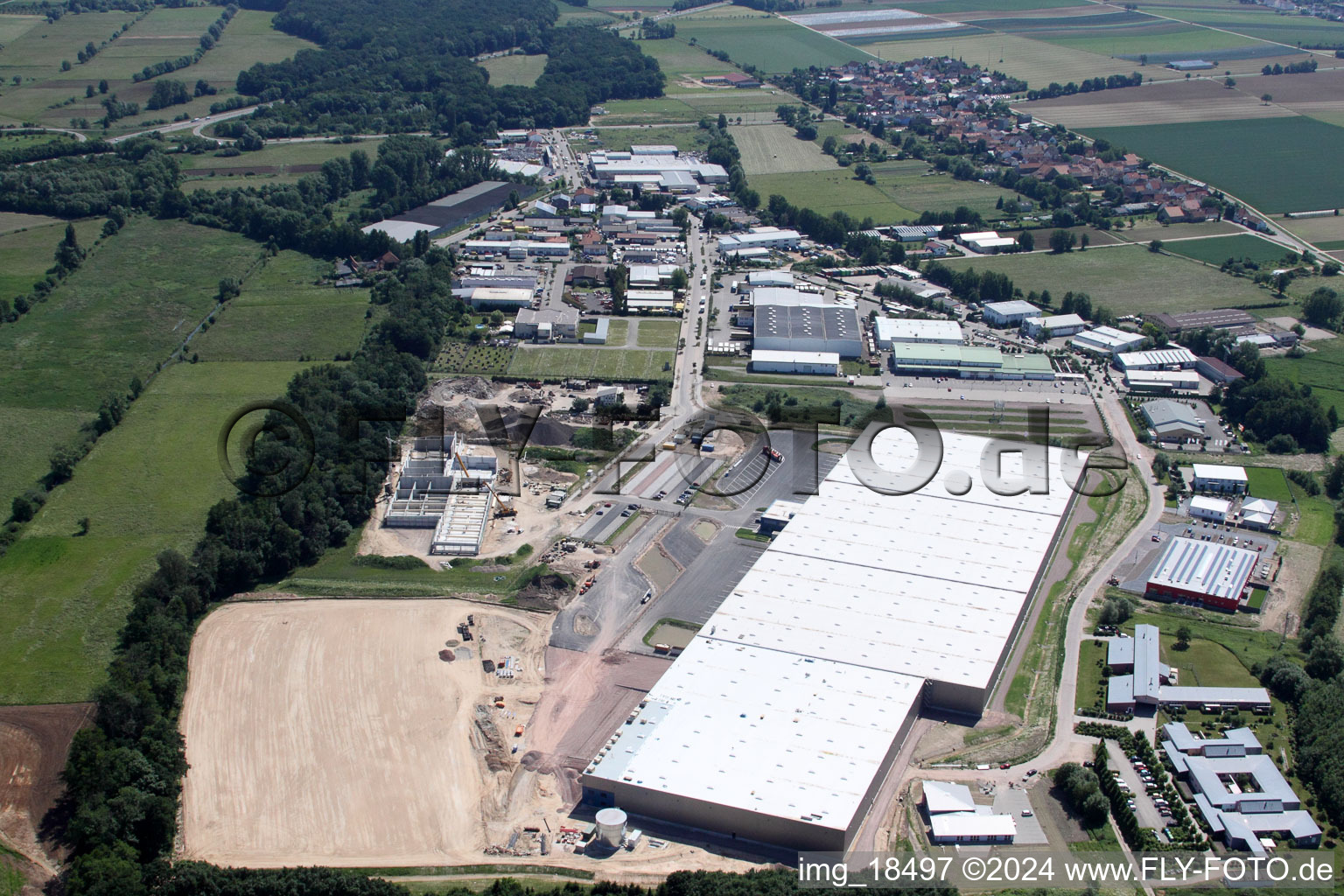 Aerial photograpy of Zufall Logistics Center in the district Minderslachen in Kandel in the state Rhineland-Palatinate, Germany