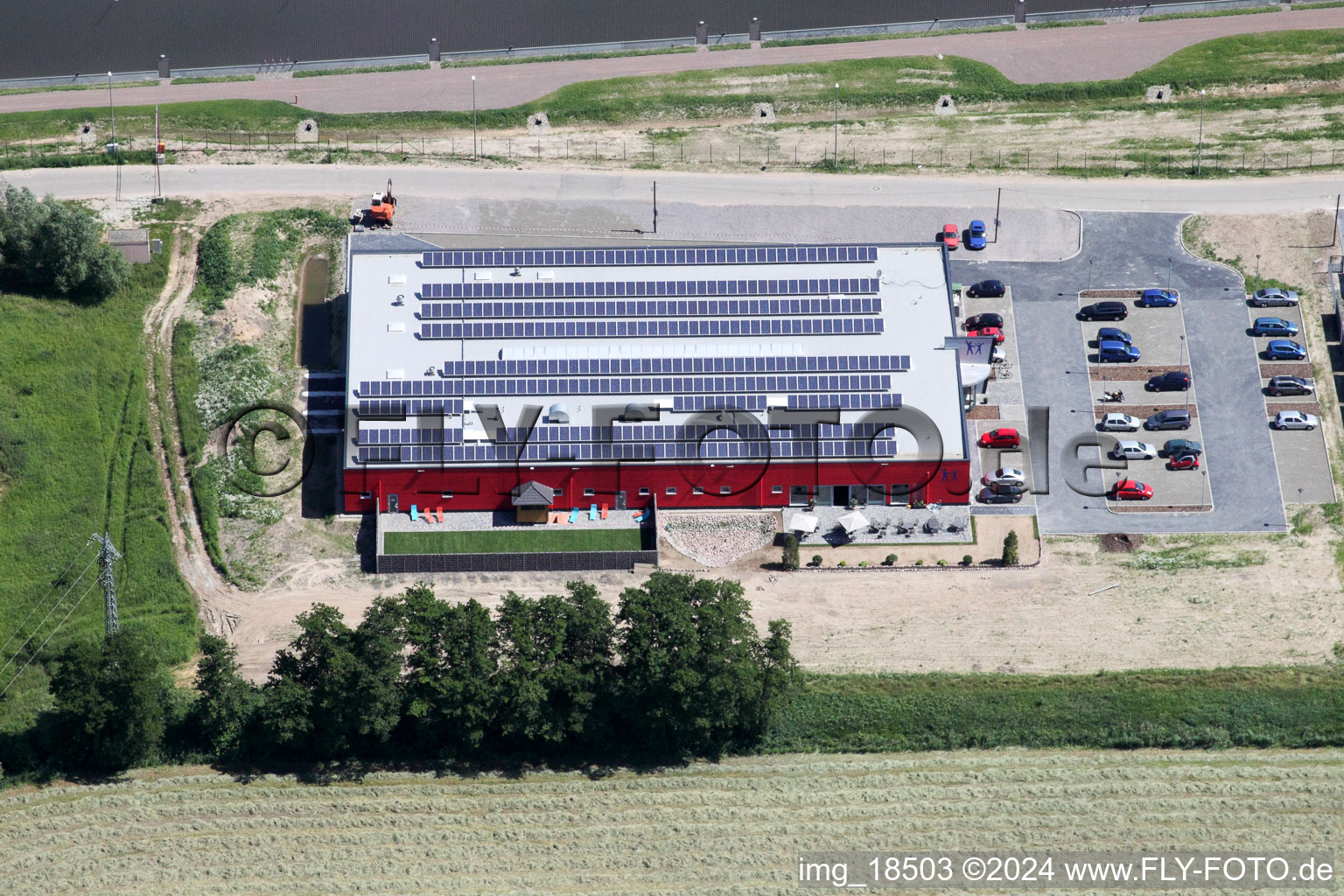 Aerial view of Bienwald-Fitnessworld in the district Minderslachen in Kandel in the state Rhineland-Palatinate, Germany