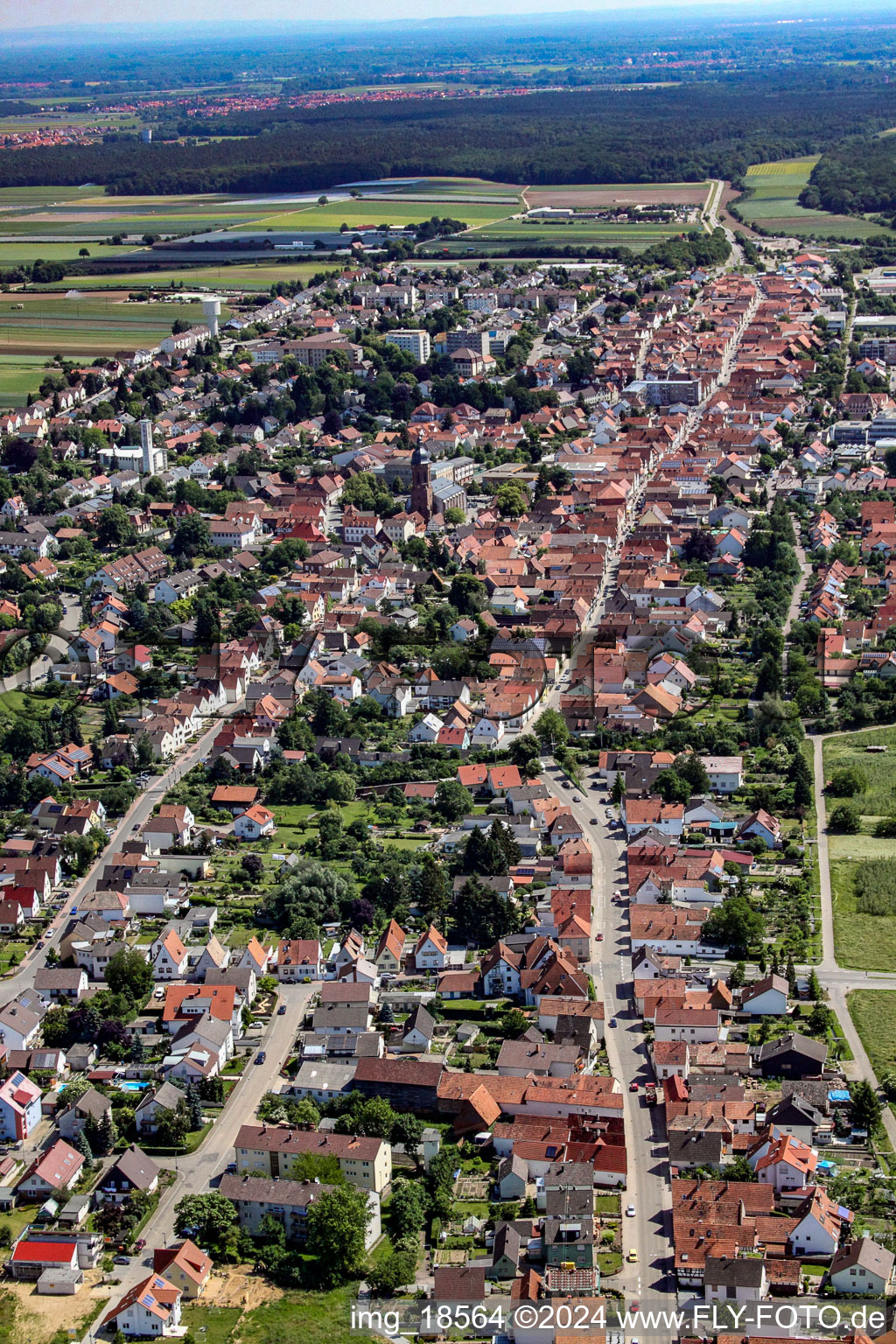 Drone recording of Saarstr in Kandel in the state Rhineland-Palatinate, Germany