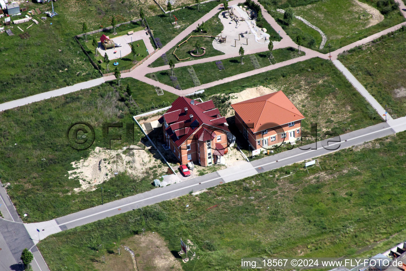 On the high path in Kandel in the state Rhineland-Palatinate, Germany from the drone perspective