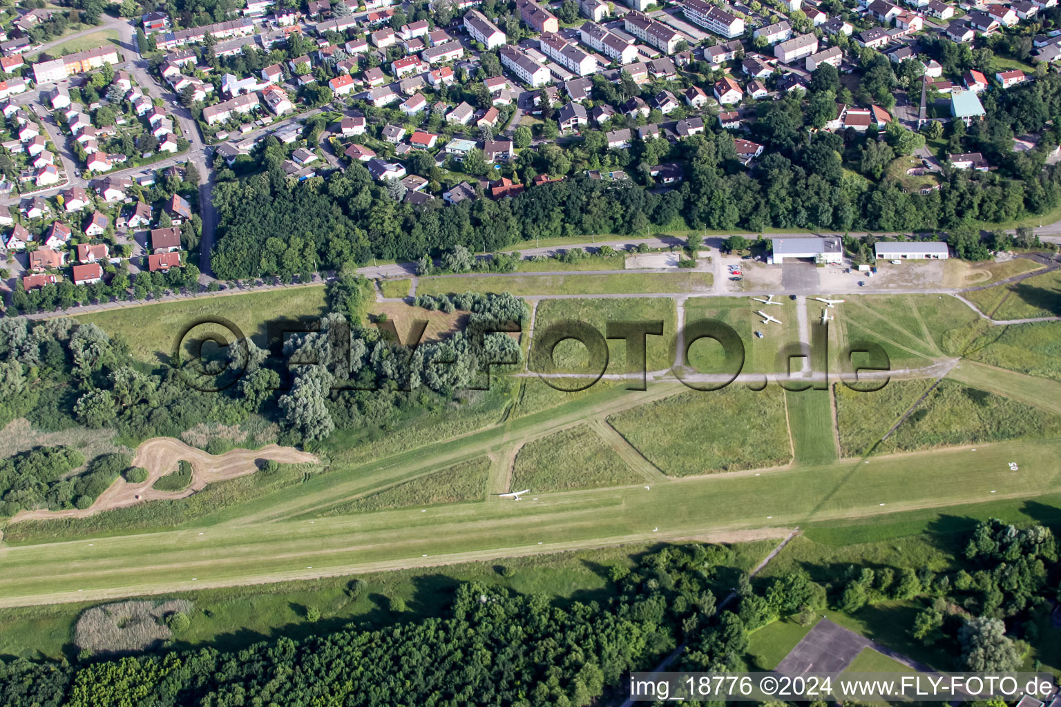 Gliding field on the airfield of Segelfluggelaende Rastatt-Baldenau in Rastatt in the state Baden-Wurttemberg, Germany