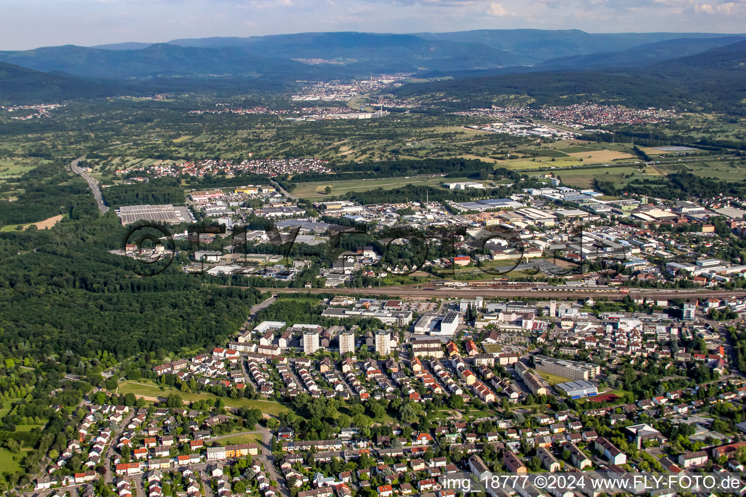 Rastatt in the state Baden-Wuerttemberg, Germany viewn from the air