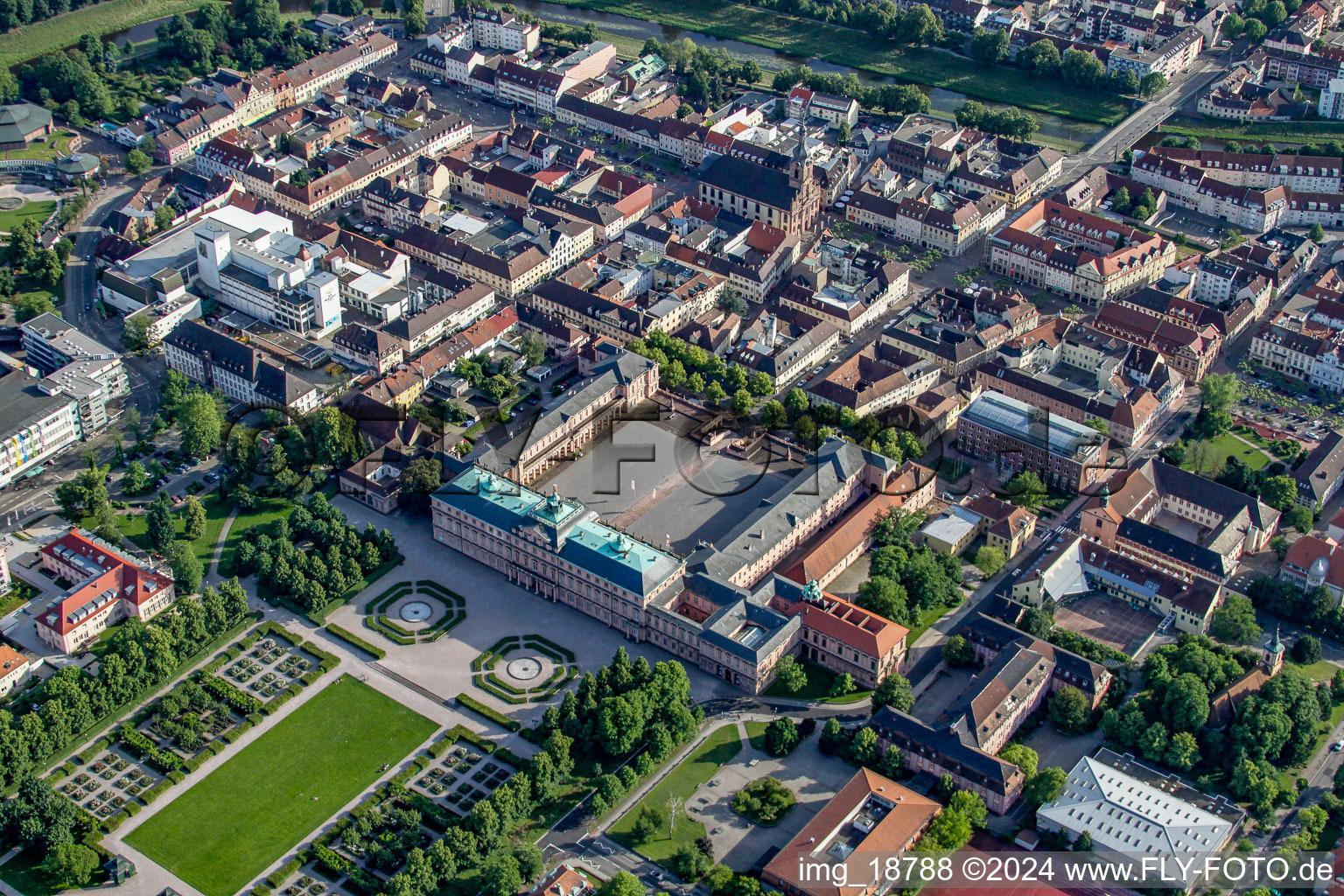 City center with castle in Rastatt in the state Baden-Wuerttemberg, Germany