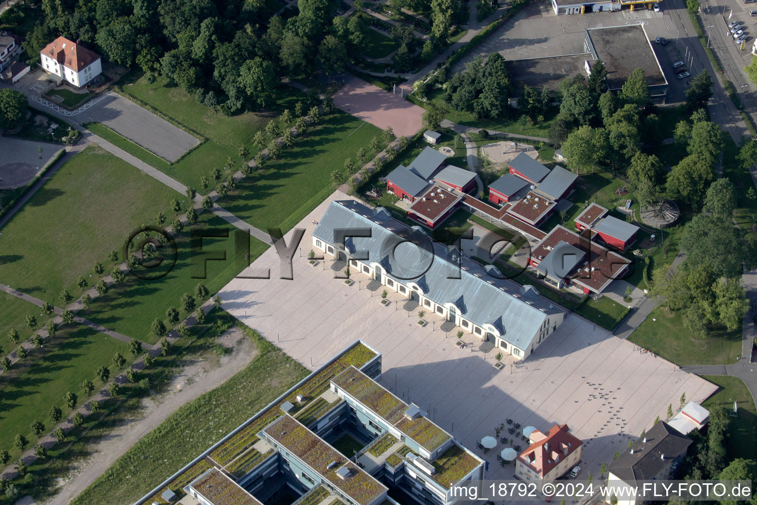 Aerial view of Castle park with riding hall in Rastatt in the state Baden-Wuerttemberg, Germany